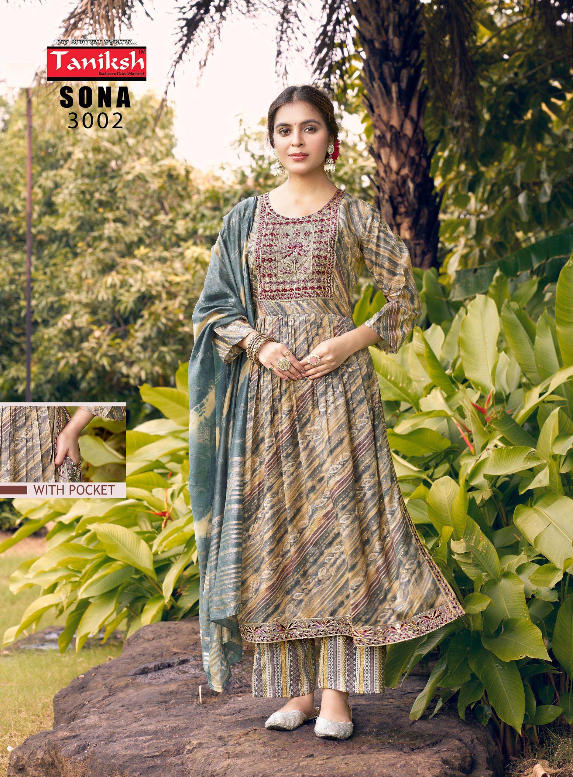 TANIKSH SONA VOL 1 RAYON FANCY NYRA CUT PATTERN KURTI COMBO SET 