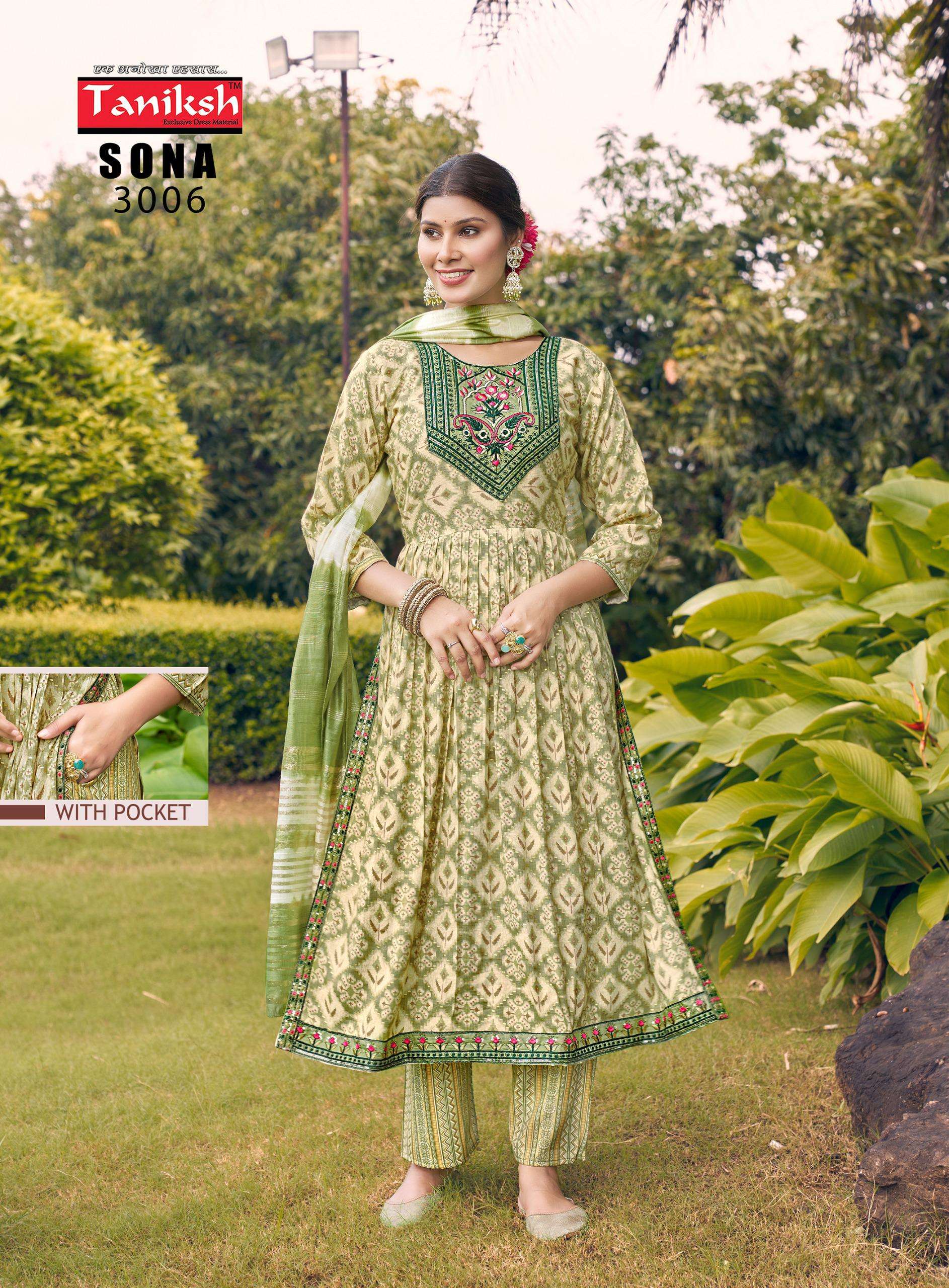 TANIKSH SONA VOL 1 RAYON FANCY NYRA CUT PATTERN KURTI COMBO SET 