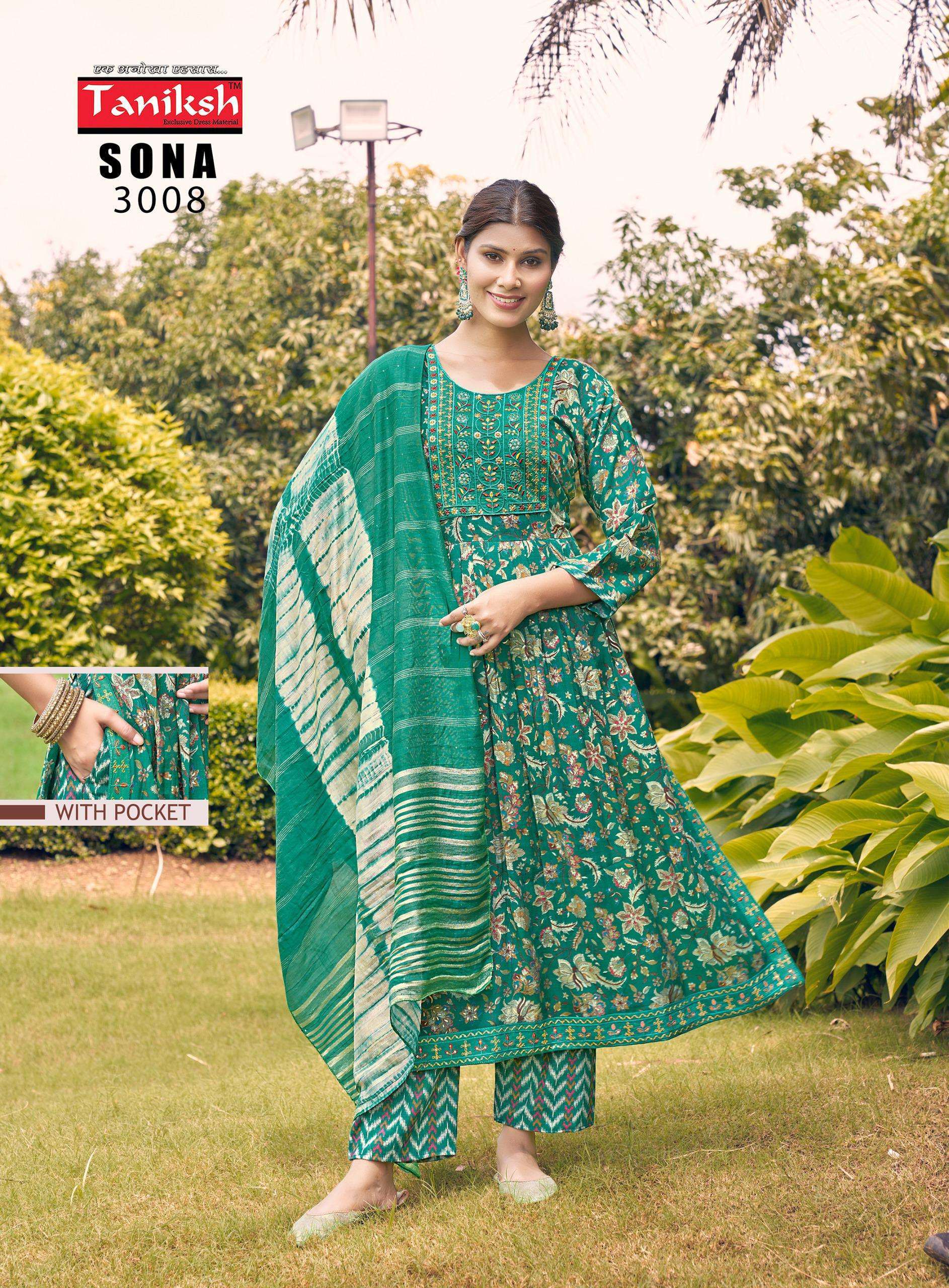 TANIKSH SONA VOL 1 RAYON FANCY NYRA CUT PATTERN KURTI COMBO SET 