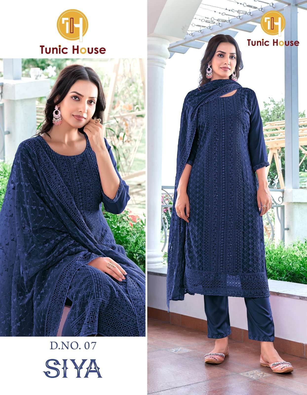 TUNIC HOUSE SIYA SCHIFFLI GEORGETTE FANCY KURTI COMBO SET 