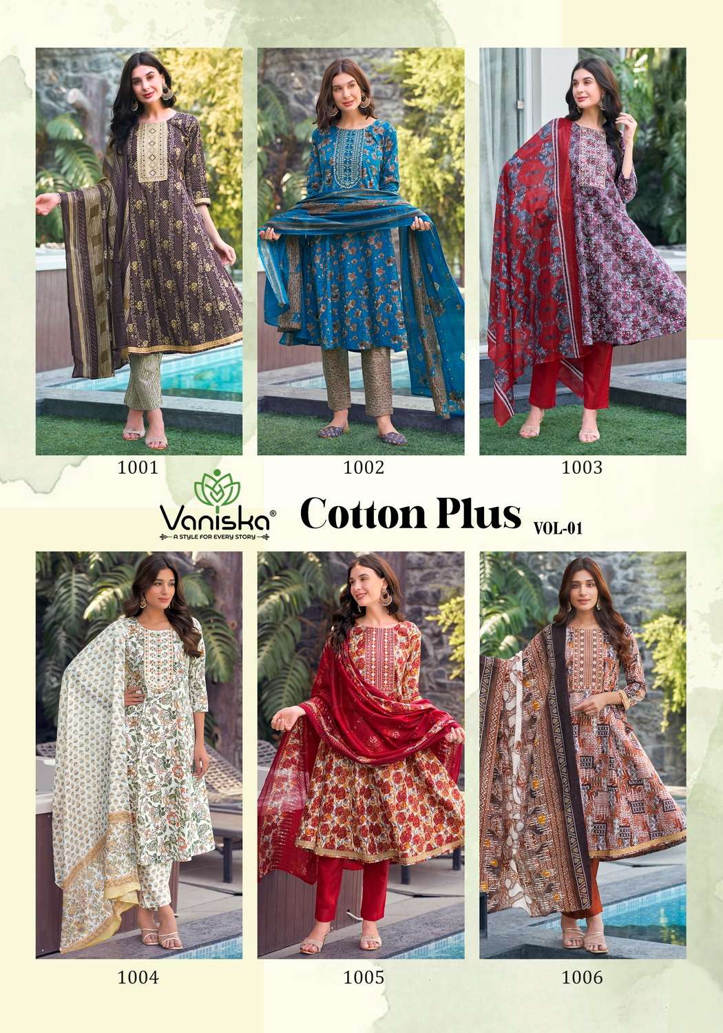 VANISKA COTTON PLUS VOL 1 GOWN STYLE  KURTI COMBO SET 