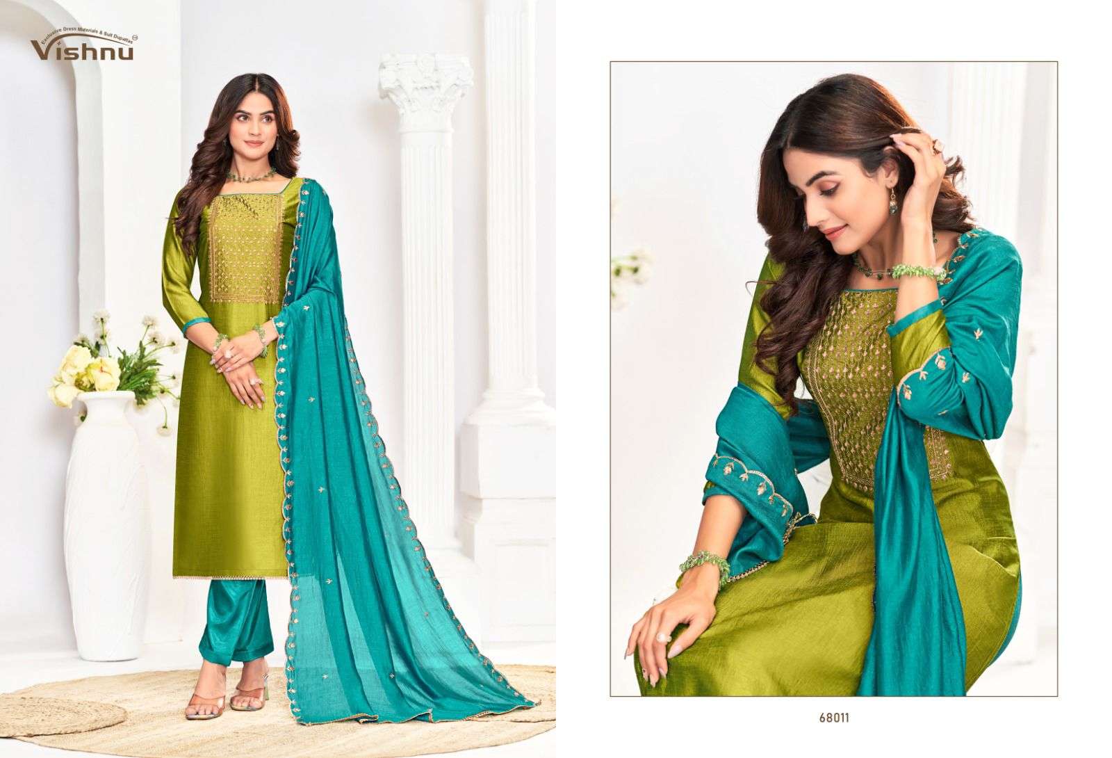 VISHNU IMPEX ROSE GOLD VOL 5 SILK FANCY SWAROVSKI WORK SUIT
