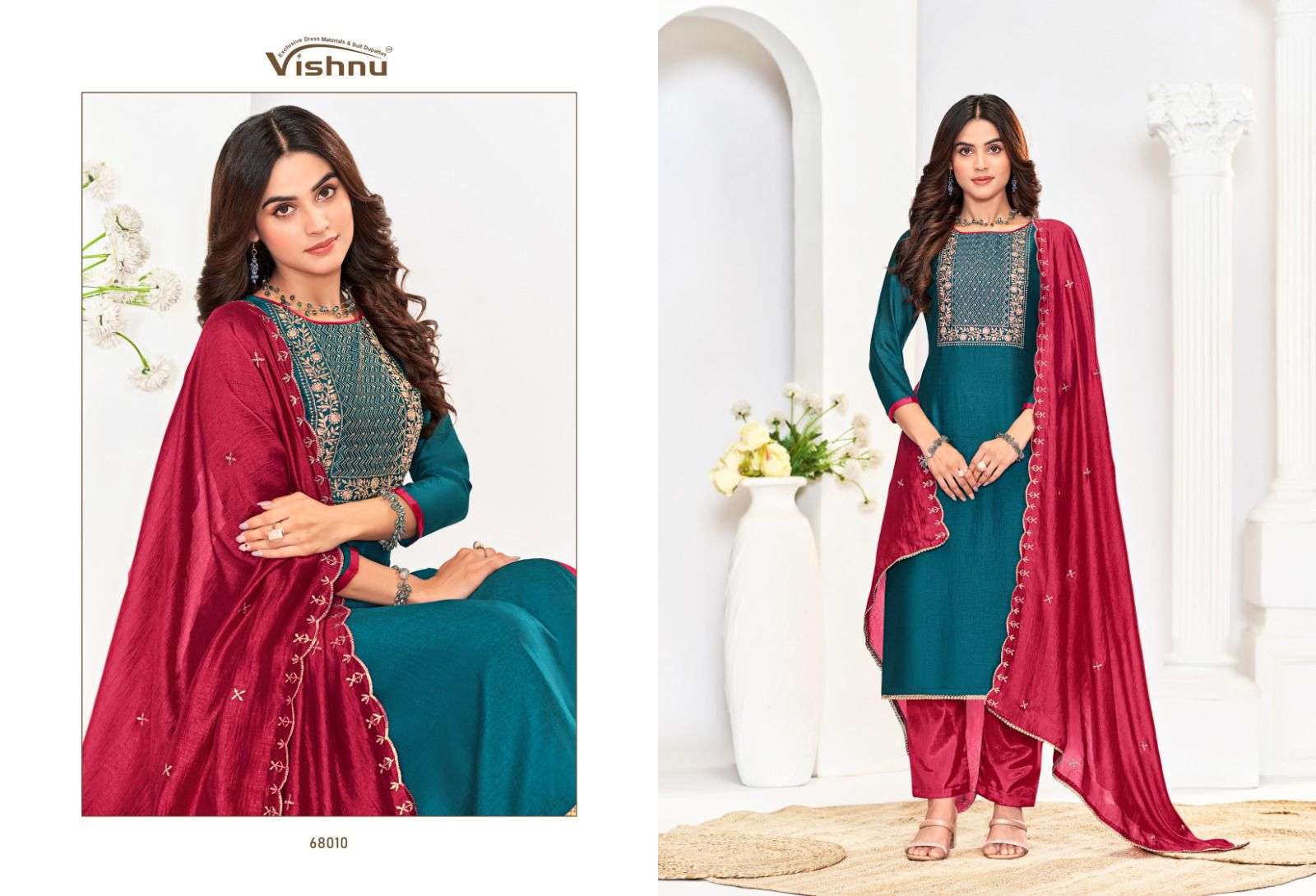 VISHNU IMPEX ROSE GOLD VOL 5 SILK FANCY SWAROVSKI WORK SUIT