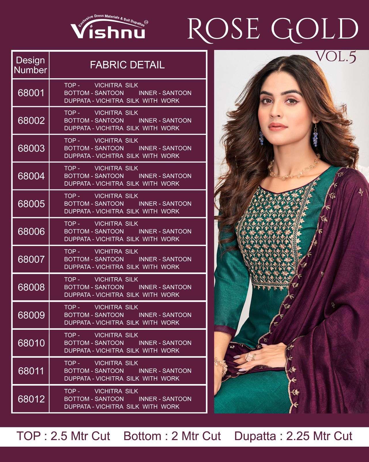 VISHNU IMPEX ROSE GOLD VOL 5 SILK FANCY SWAROVSKI WORK SUIT