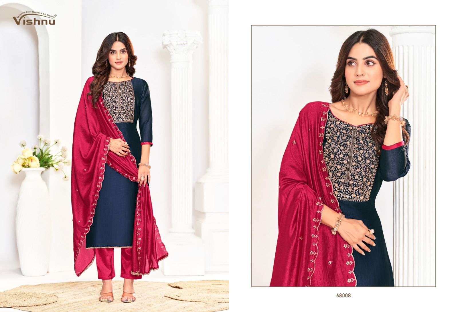 VISHNU IMPEX ROSE GOLD VOL 5 SILK FANCY SWAROVSKI WORK SUIT