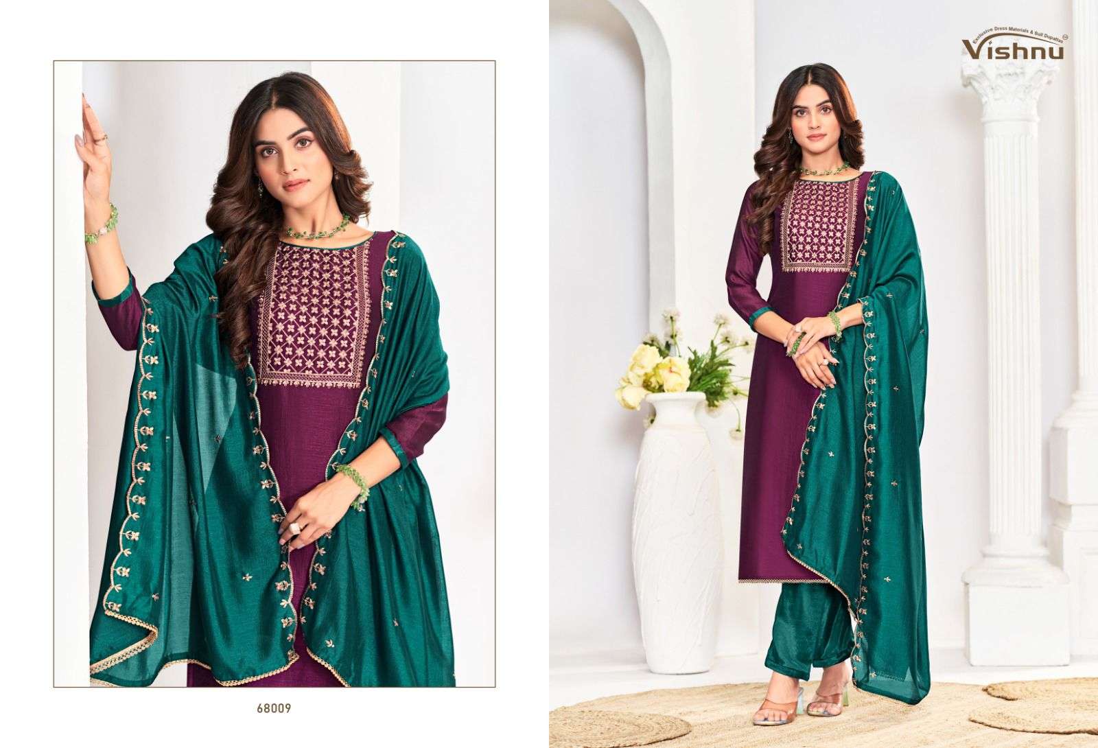 VISHNU IMPEX ROSE GOLD VOL 5 SILK FANCY SWAROVSKI WORK SUIT
