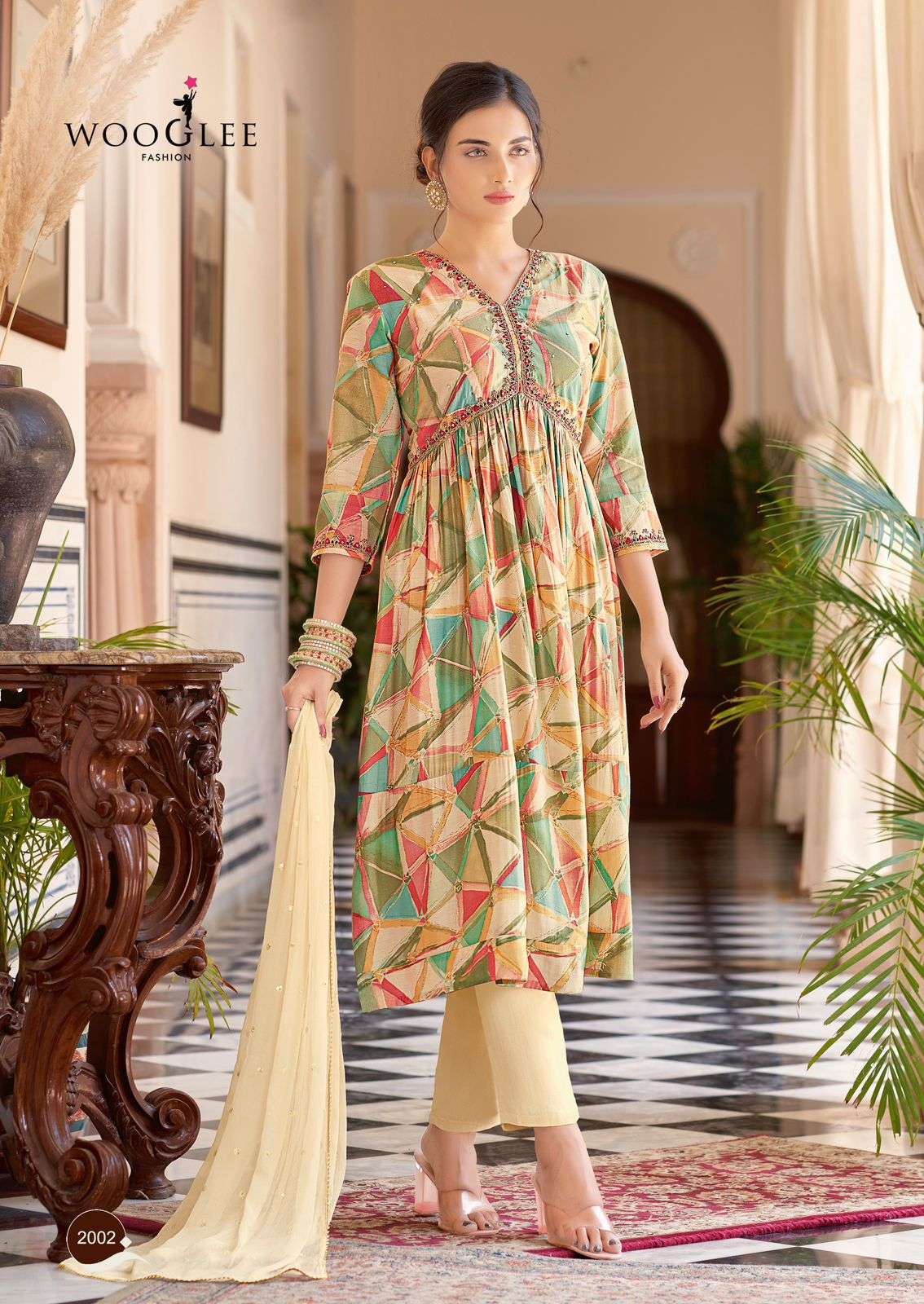 WOOGLEE AARUSHI FANCY ALIYA CUT PATTERN LADIES KURTI COMBO SET 