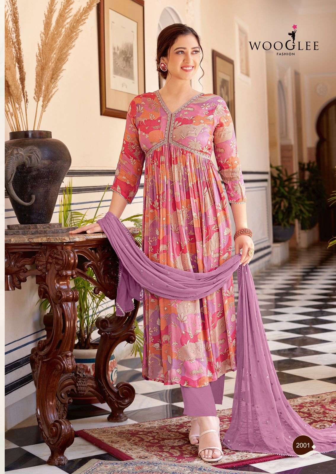 WOOGLEE AARUSHI FANCY ALIYA CUT PATTERN LADIES KURTI COMBO SET 