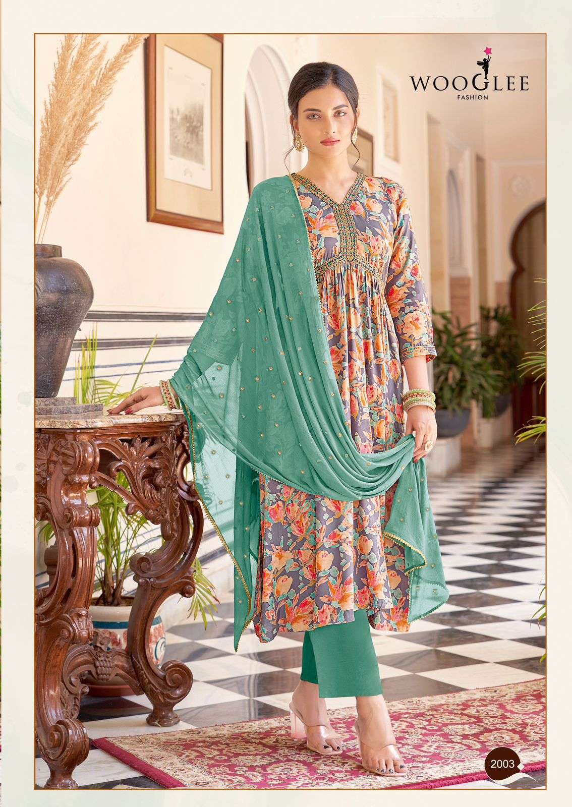 WOOGLEE AARUSHI FANCY ALIYA CUT PATTERN LADIES KURTI COMBO SET 