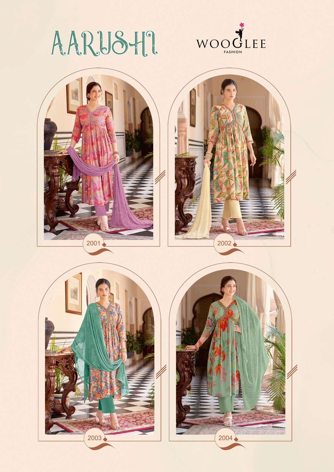 WOOGLEE AARUSHI FANCY ALIYA CUT PATTERN LADIES KURTI COMBO SET 