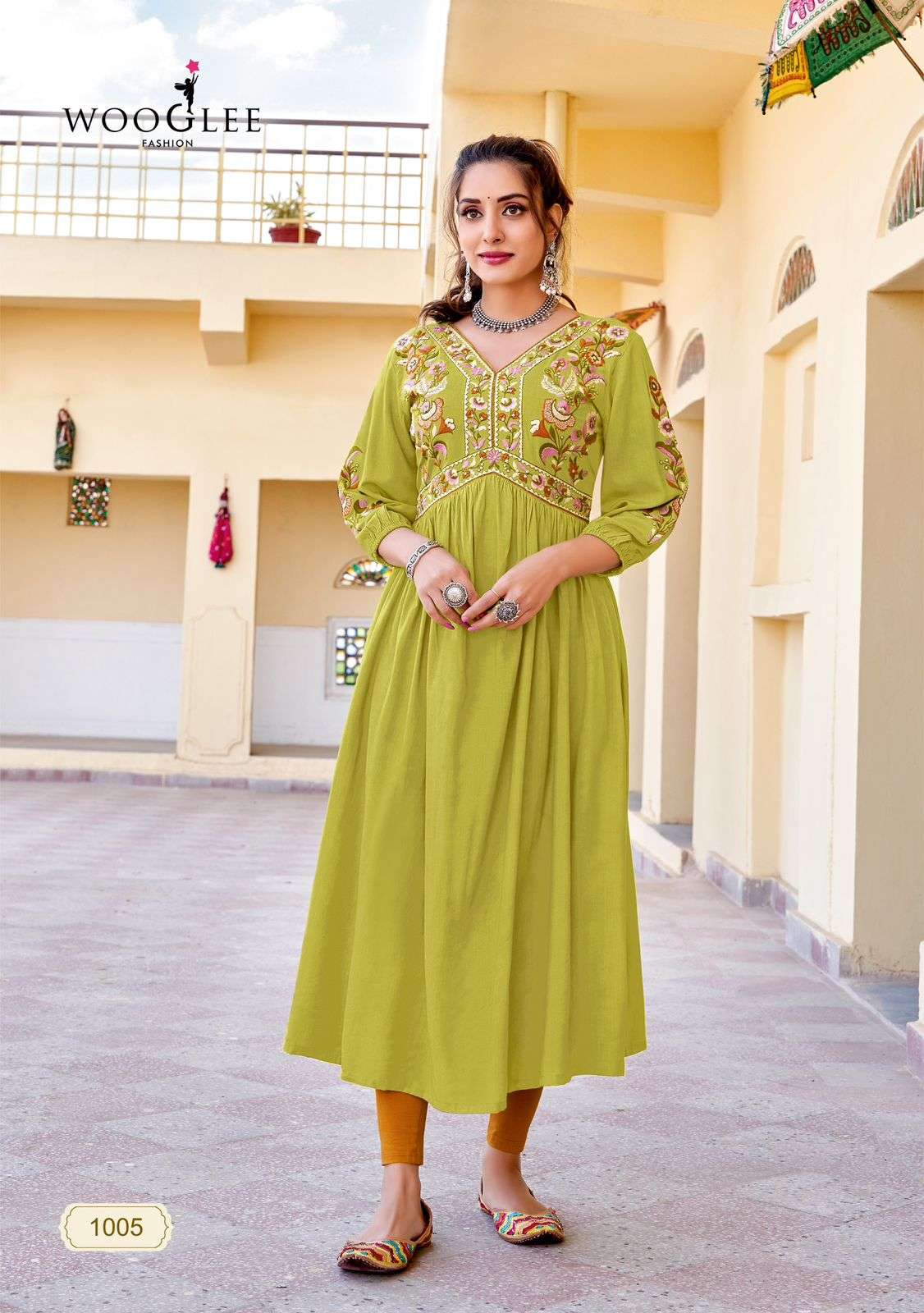 WOOGLEE VEDAM RAYON FANCY WORK NAIRA CUT STYLE KURTI 