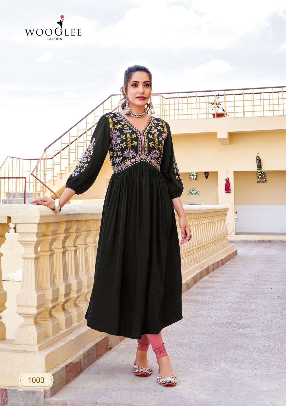 WOOGLEE VEDAM RAYON FANCY WORK NAIRA CUT STYLE KURTI 