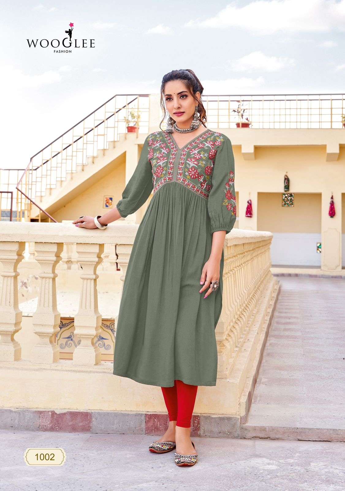 WOOGLEE VEDAM RAYON FANCY WORK NAIRA CUT STYLE KURTI 