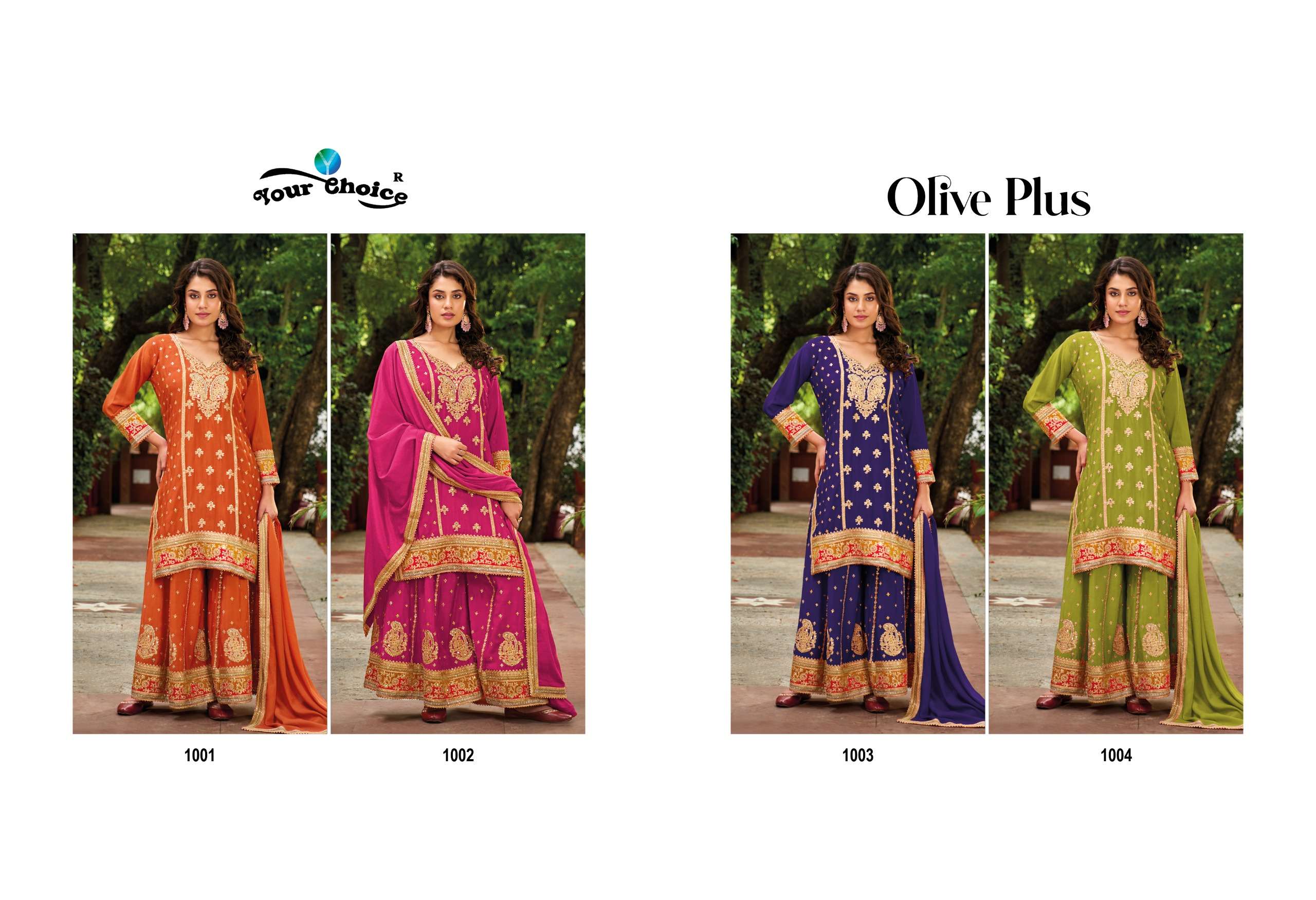 YOUR CHOICE OLIVE PLUSE HEAVY DESIGNER SHARARA SUIT