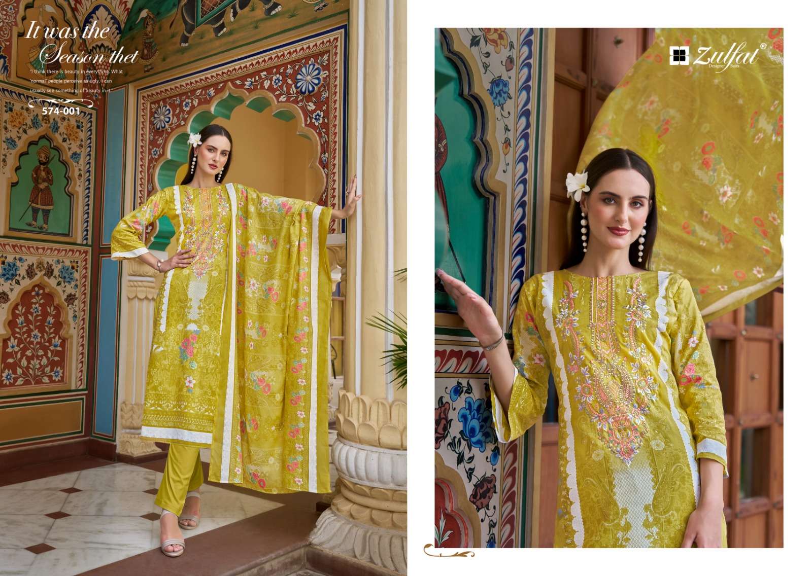 ZULFAT DESIGNER SUITS SHABAD COTTON PRINT WITH FANCY WORK SUIT