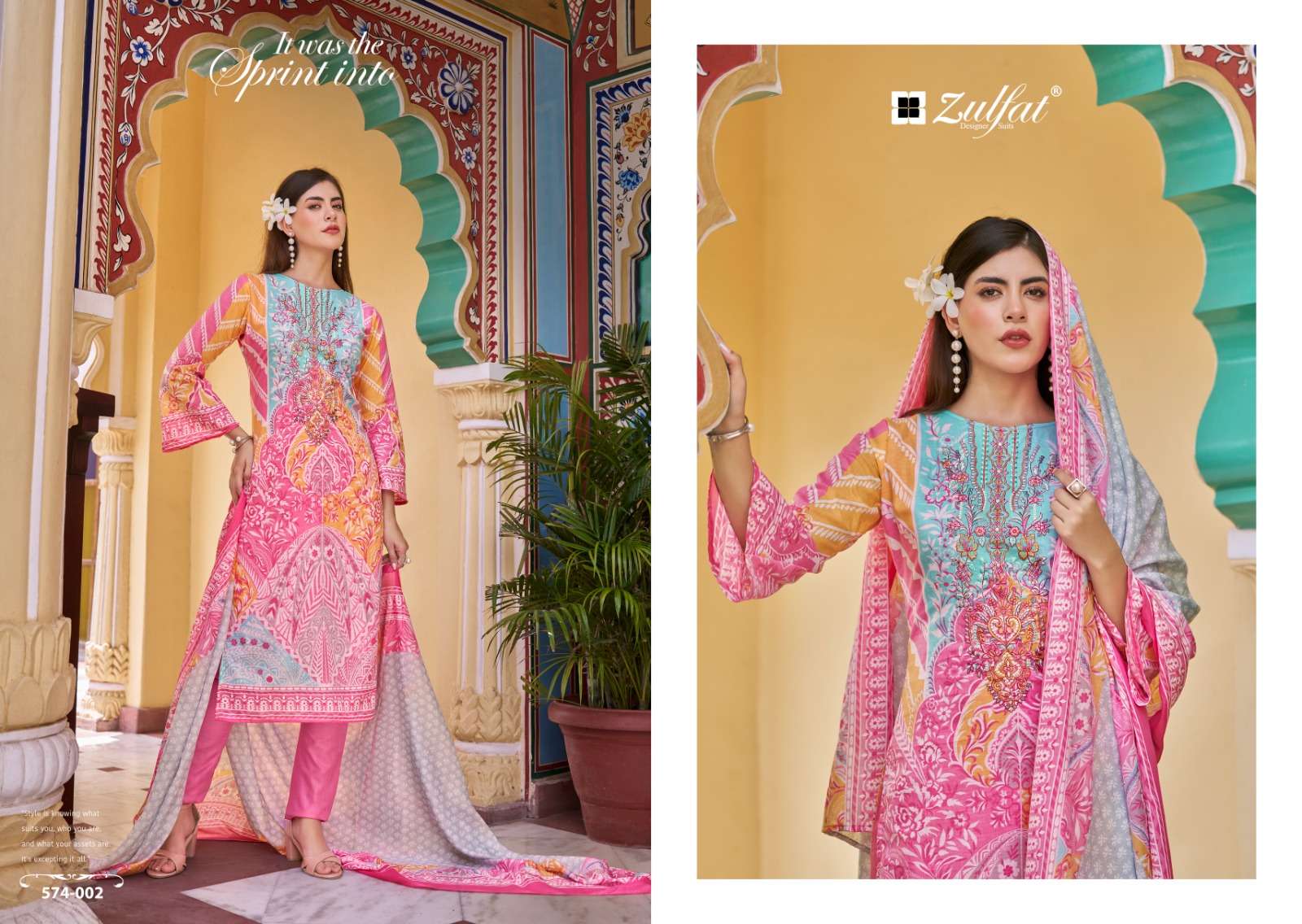 ZULFAT DESIGNER SUITS SHABAD COTTON PRINT WITH FANCY WORK SUIT