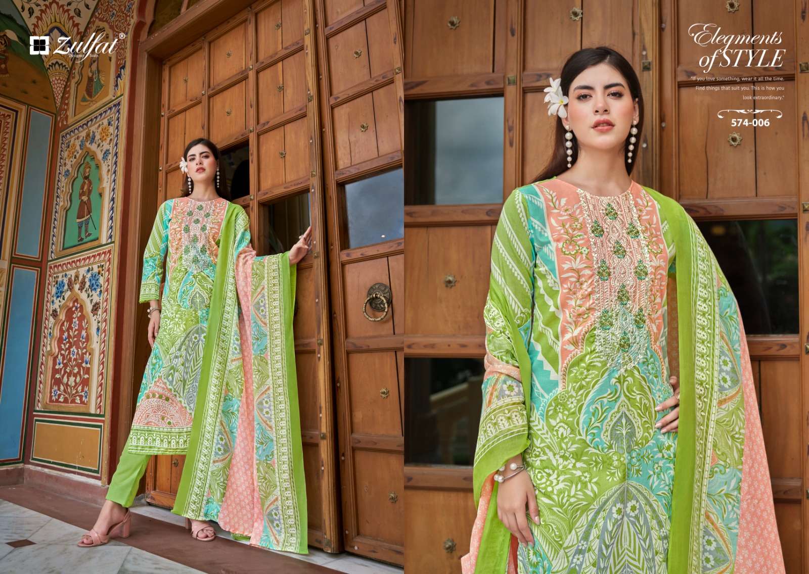 ZULFAT DESIGNER SUITS SHABAD COTTON PRINT WITH FANCY WORK SUIT