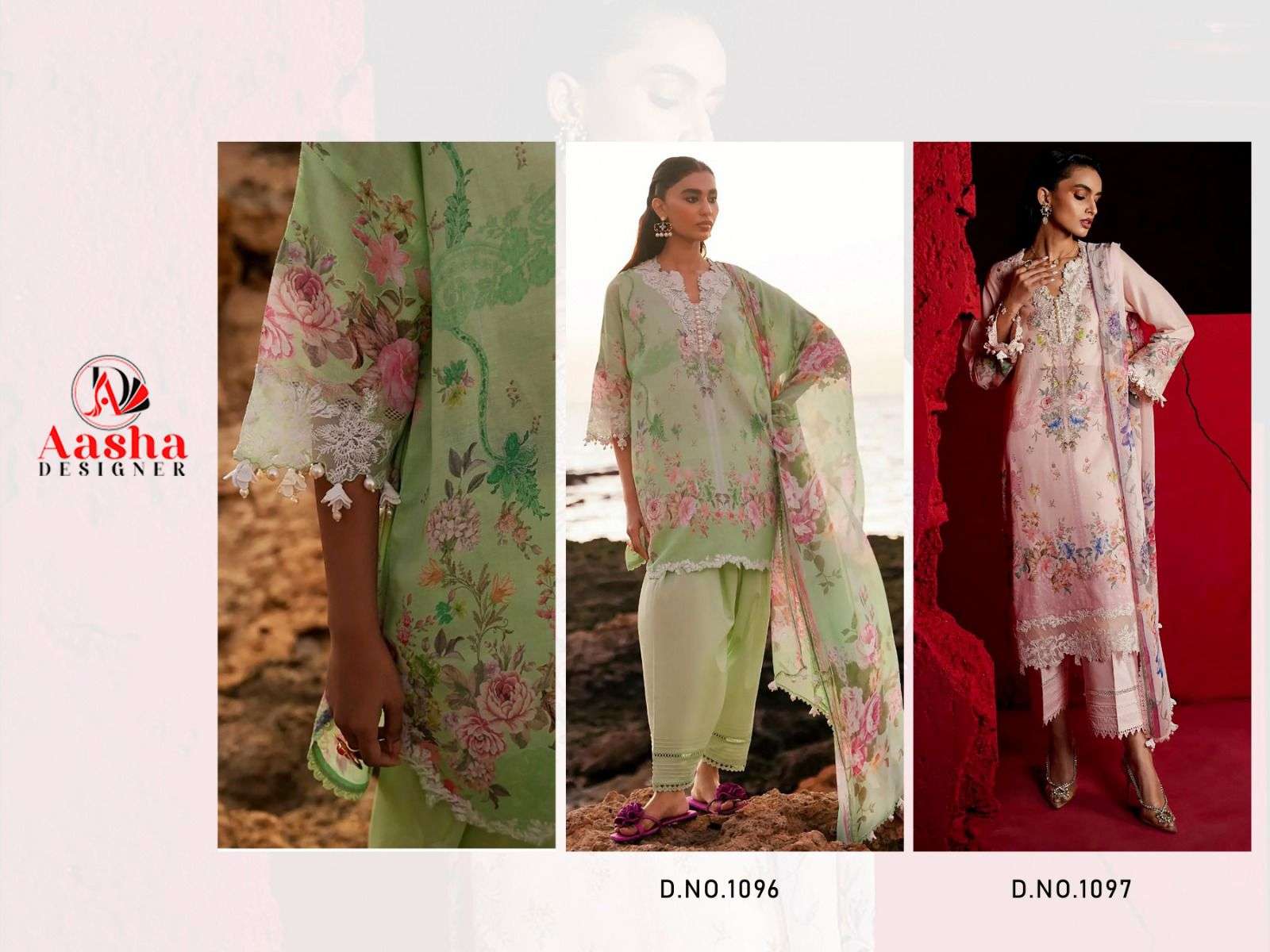 AASHA DESIGNER DESIGN NO - 1096 - 1097 SANA SAFINAZ VOL-3 MUZLIN COLLECTION HEAVY EMBROIDERY PARTY WEAR SUIT