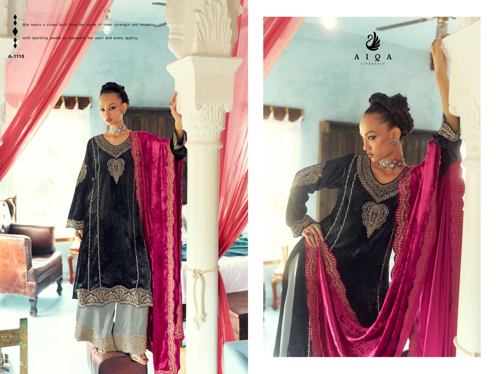AIQA SHAHEN SHAH VELVET DESIGNER HEAVY FESTIVE WEAR SUIT