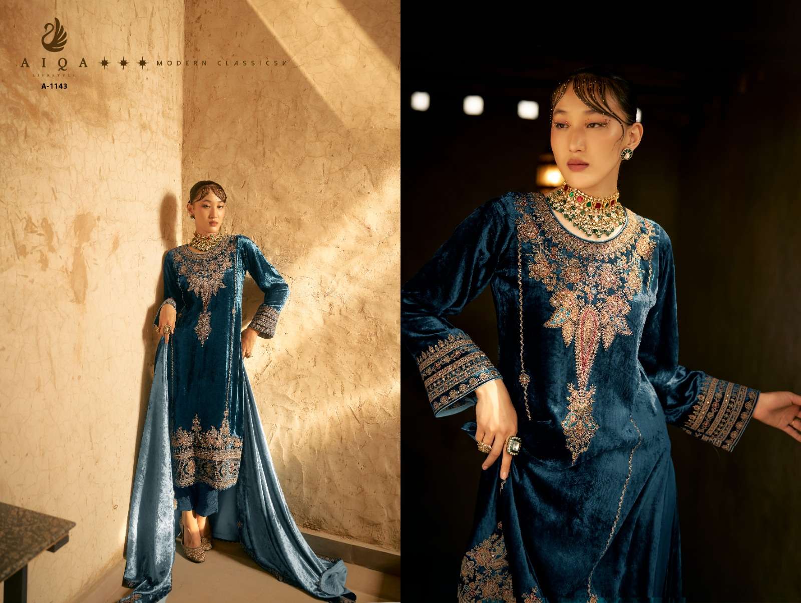 AIQA SHAINA VELVET BEAUTIFUL EMBROIDERY DESIGNER SUIT