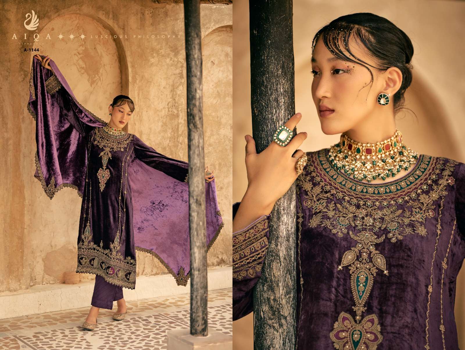AIQA SHAINA VELVET BEAUTIFUL EMBROIDERY DESIGNER SUIT