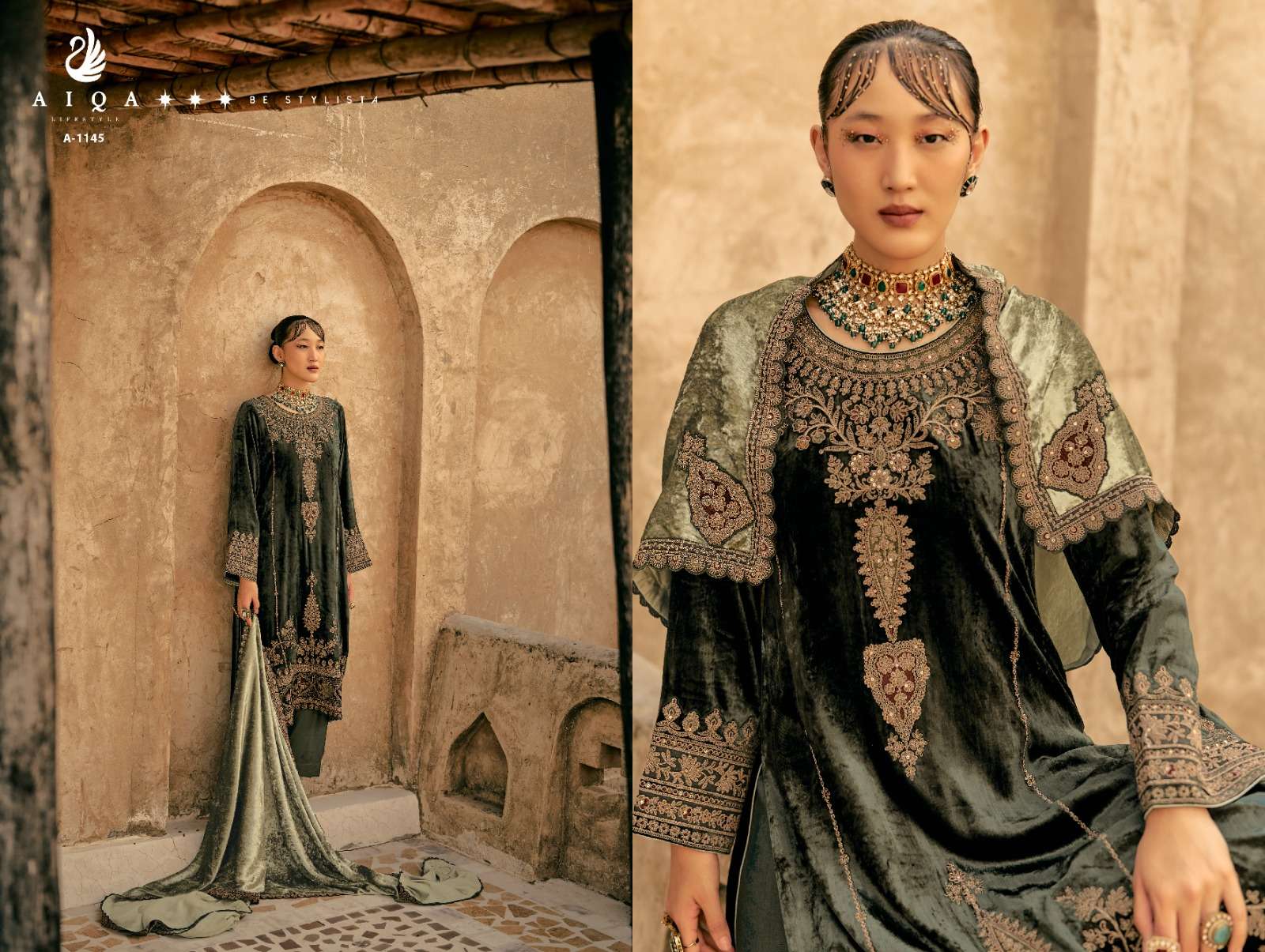 AIQA SHAINA VELVET BEAUTIFUL EMBROIDERY DESIGNER SUIT