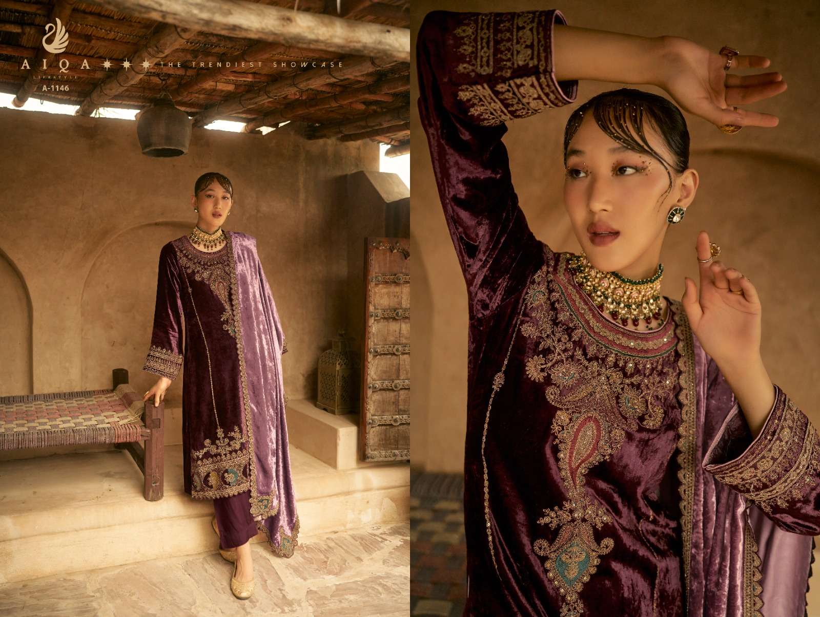 AIQA SHAINA VELVET BEAUTIFUL EMBROIDERY DESIGNER SUIT