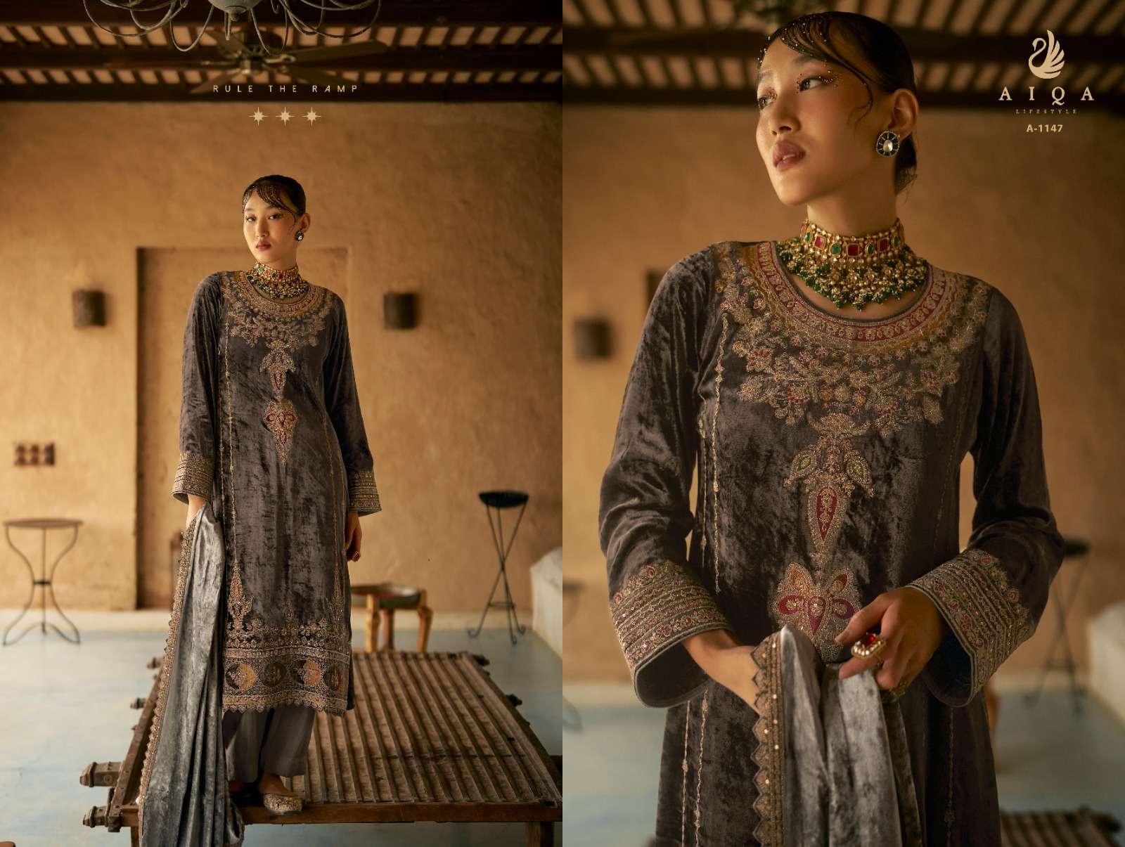 AIQA SHAINA VELVET BEAUTIFUL EMBROIDERY DESIGNER SUIT