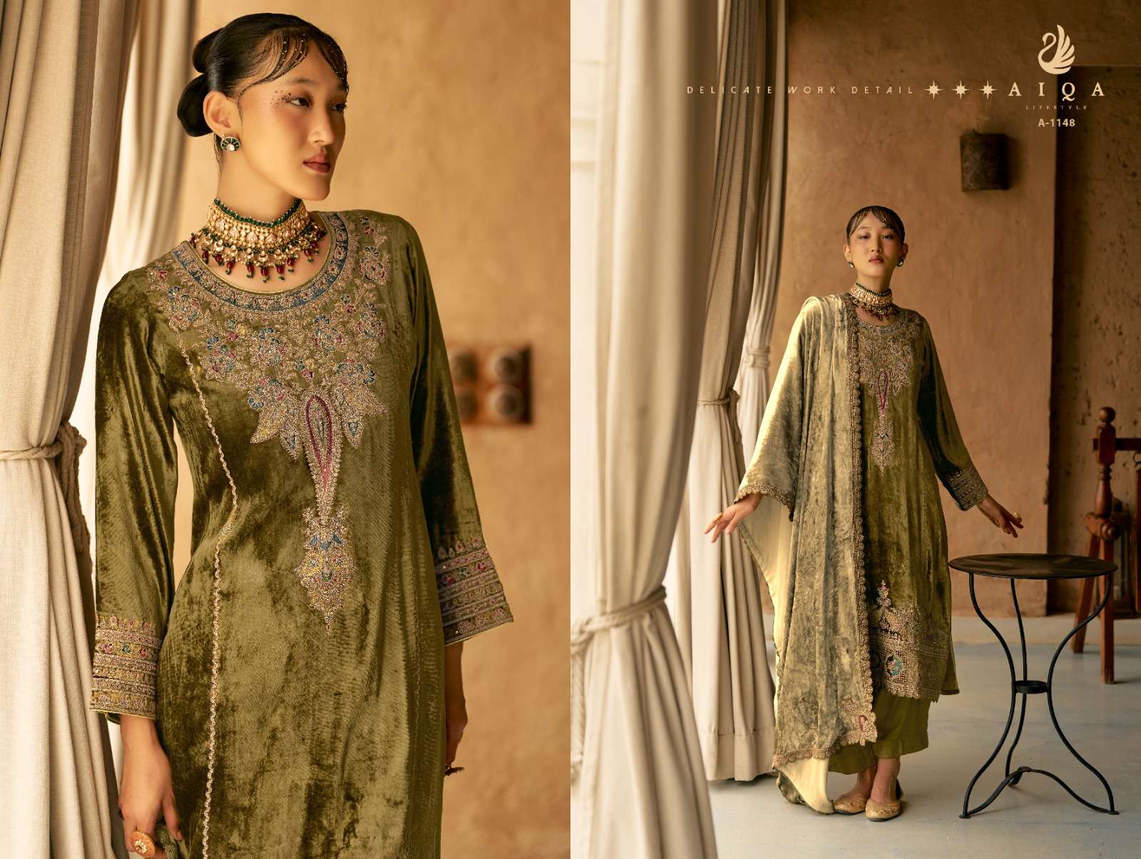 AIQA SHAINA VELVET BEAUTIFUL EMBROIDERY DESIGNER SUIT