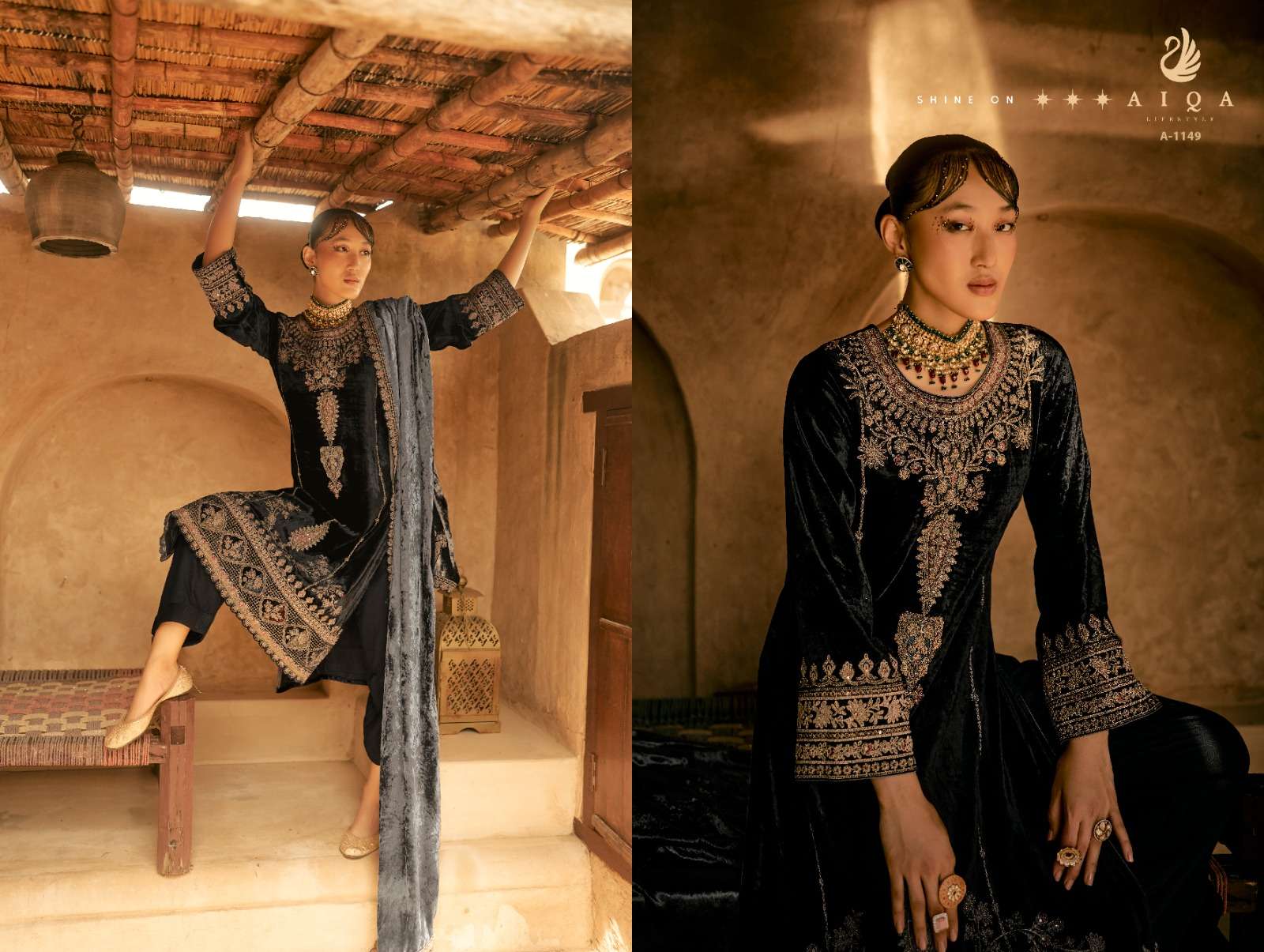 AIQA SHAINA VELVET BEAUTIFUL EMBROIDERY DESIGNER SUIT