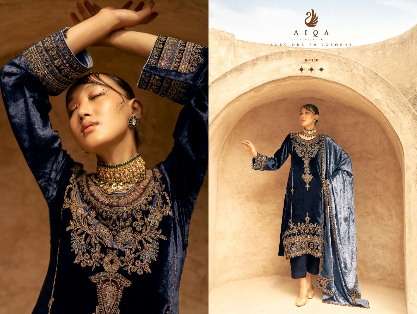 AIQA SHAINA VELVET BEAUTIFUL EMBROIDERY DESIGNER SUIT