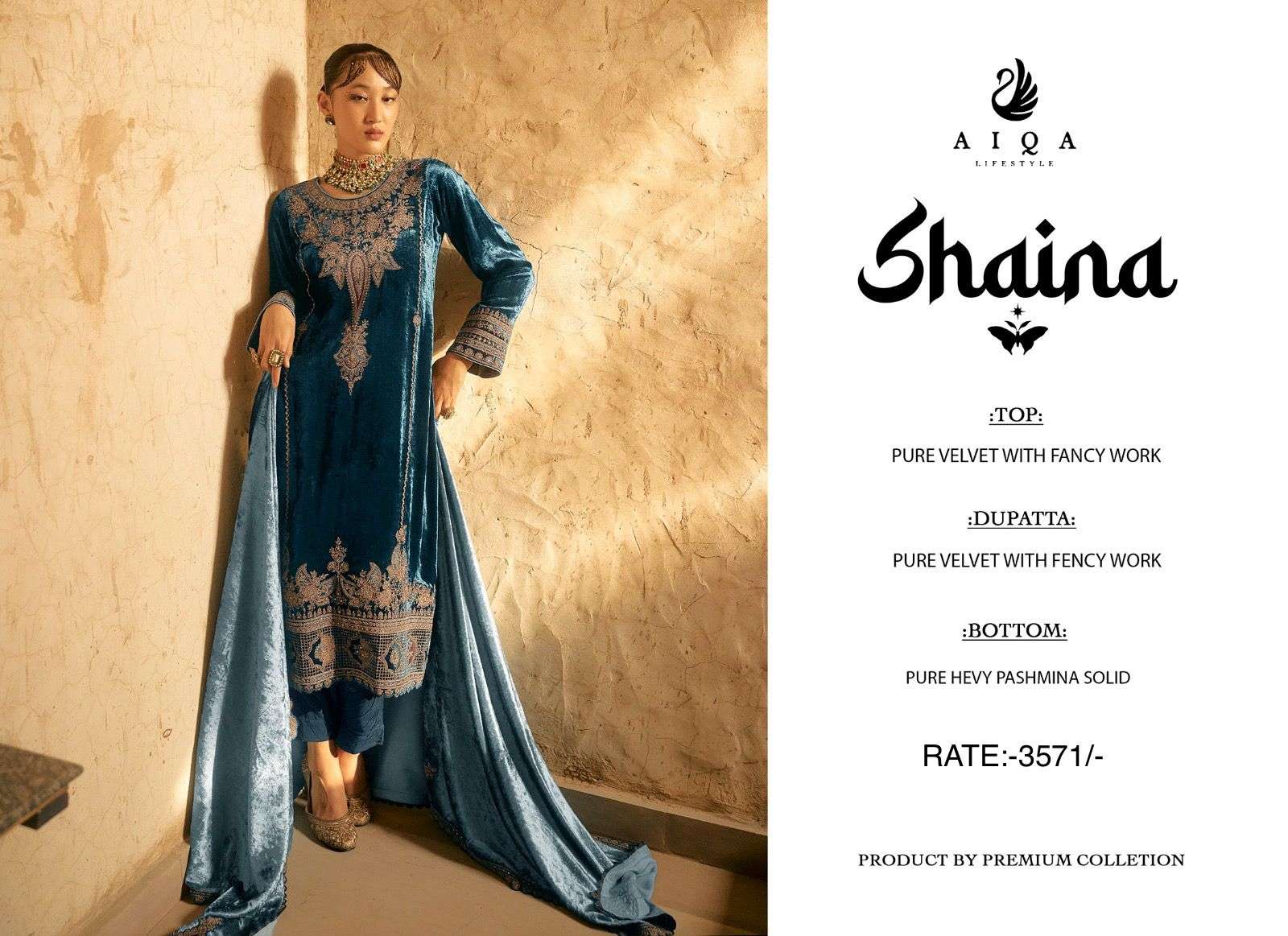 AIQA SHAINA VELVET BEAUTIFUL EMBROIDERY DESIGNER SUIT