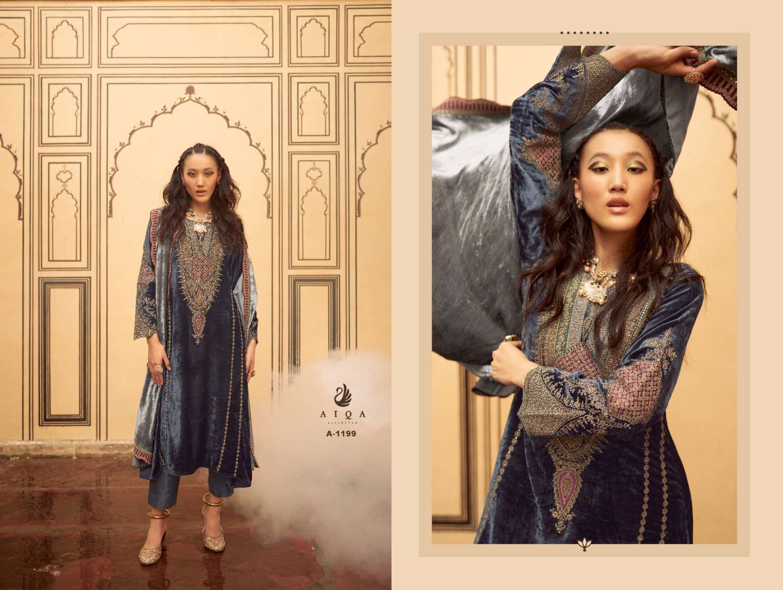 AIQA SITARAY VELVET HEAVY EMBROIDERED SUIT