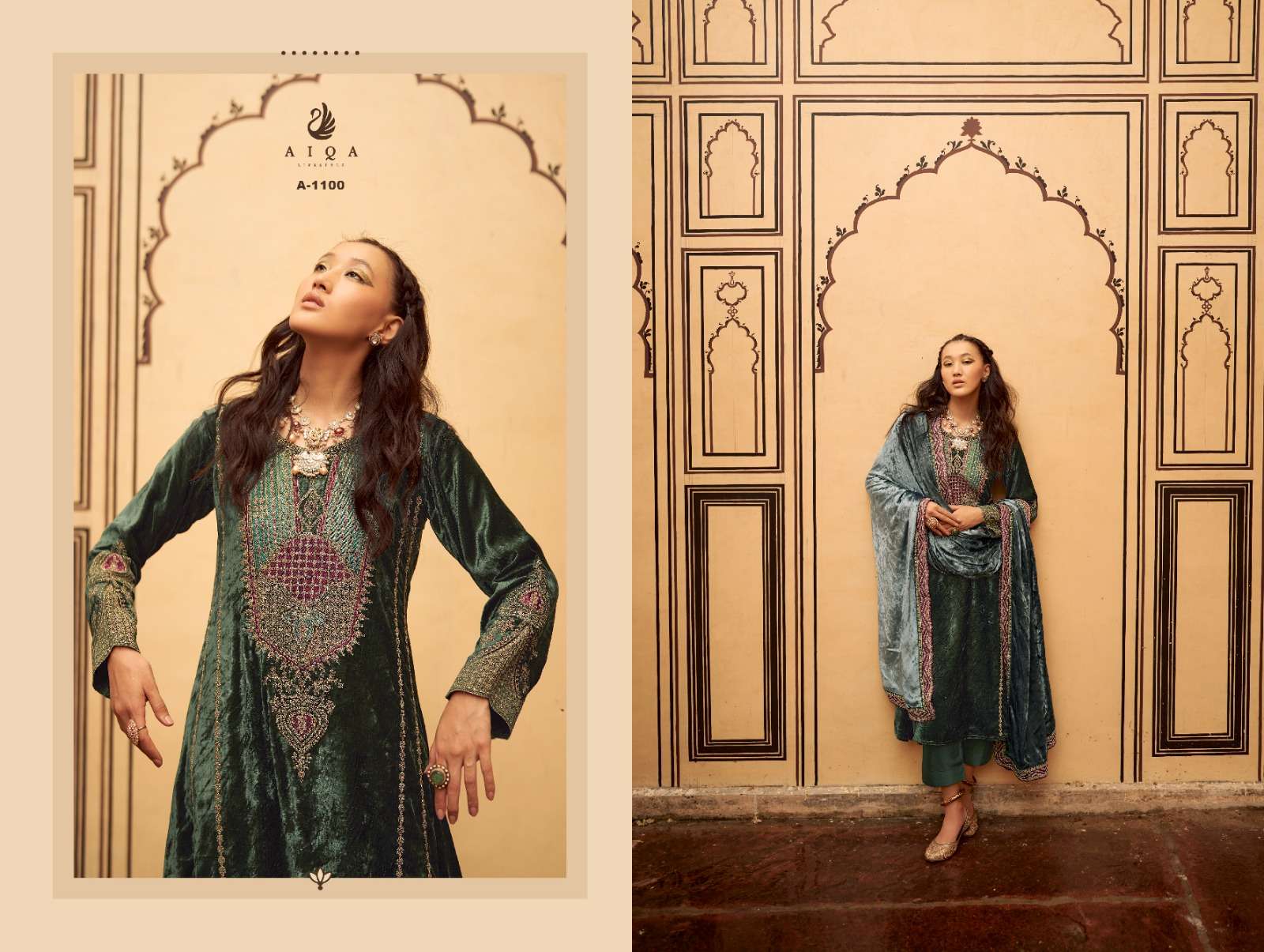 AIQA SITARAY VELVET HEAVY EMBROIDERED SUIT