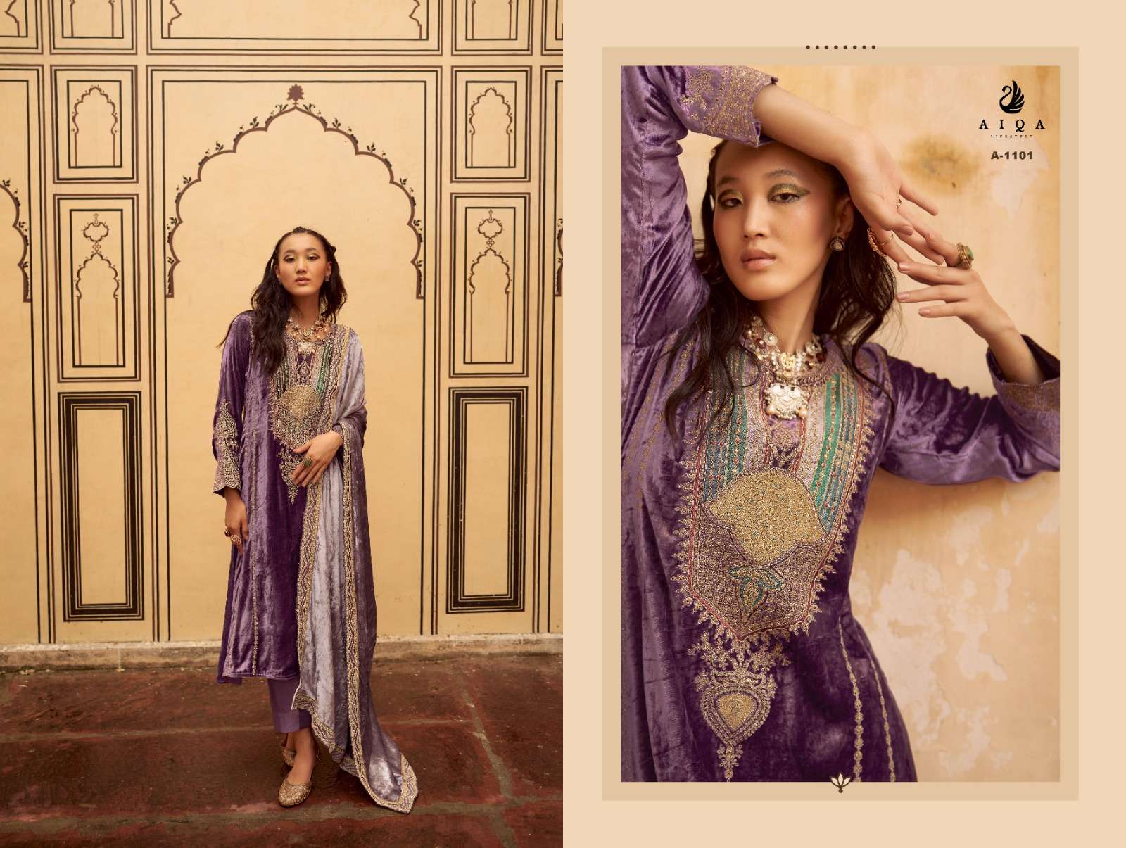 AIQA SITARAY VELVET HEAVY EMBROIDERED SUIT