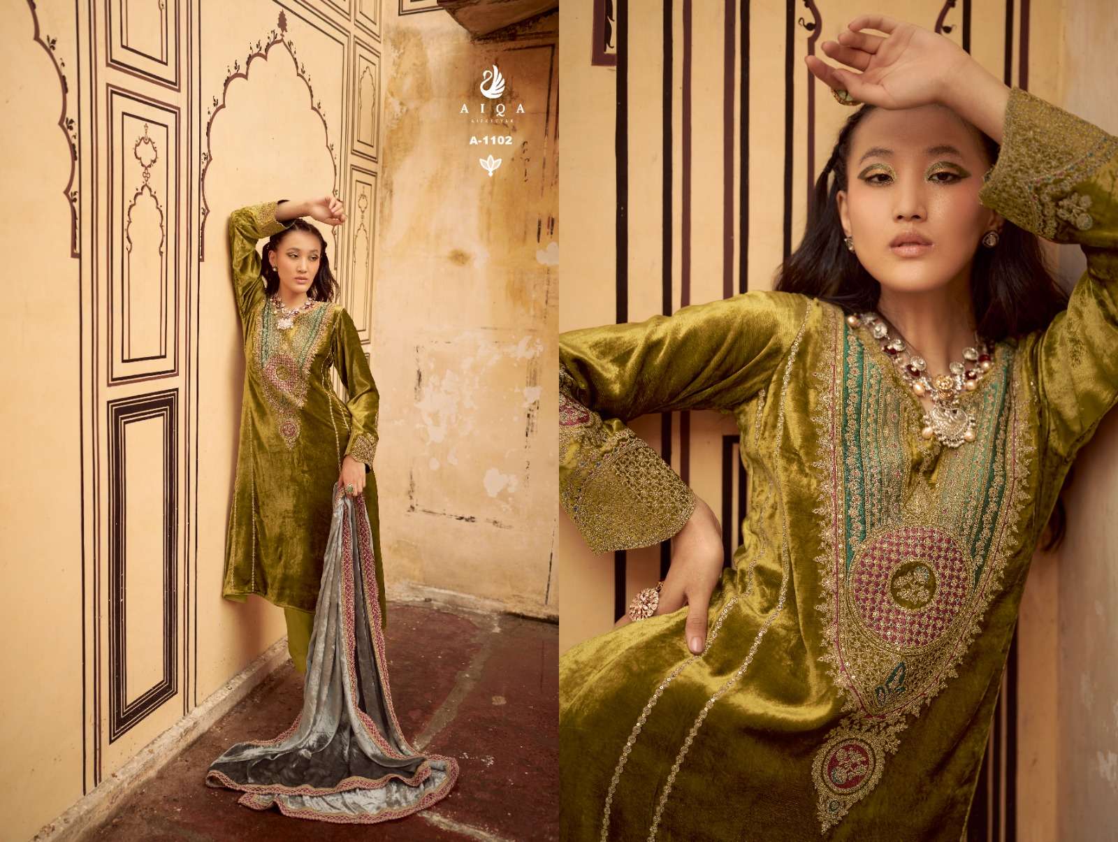 AIQA SITARAY VELVET HEAVY EMBROIDERED SUIT