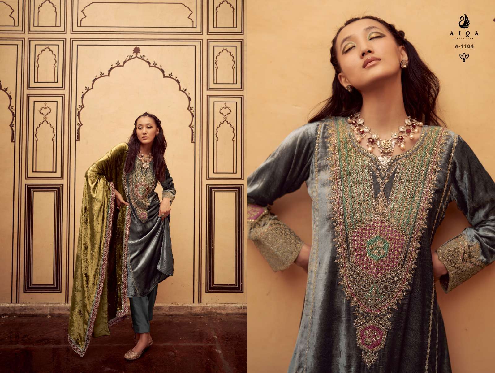 AIQA SITARAY VELVET HEAVY EMBROIDERED SUIT