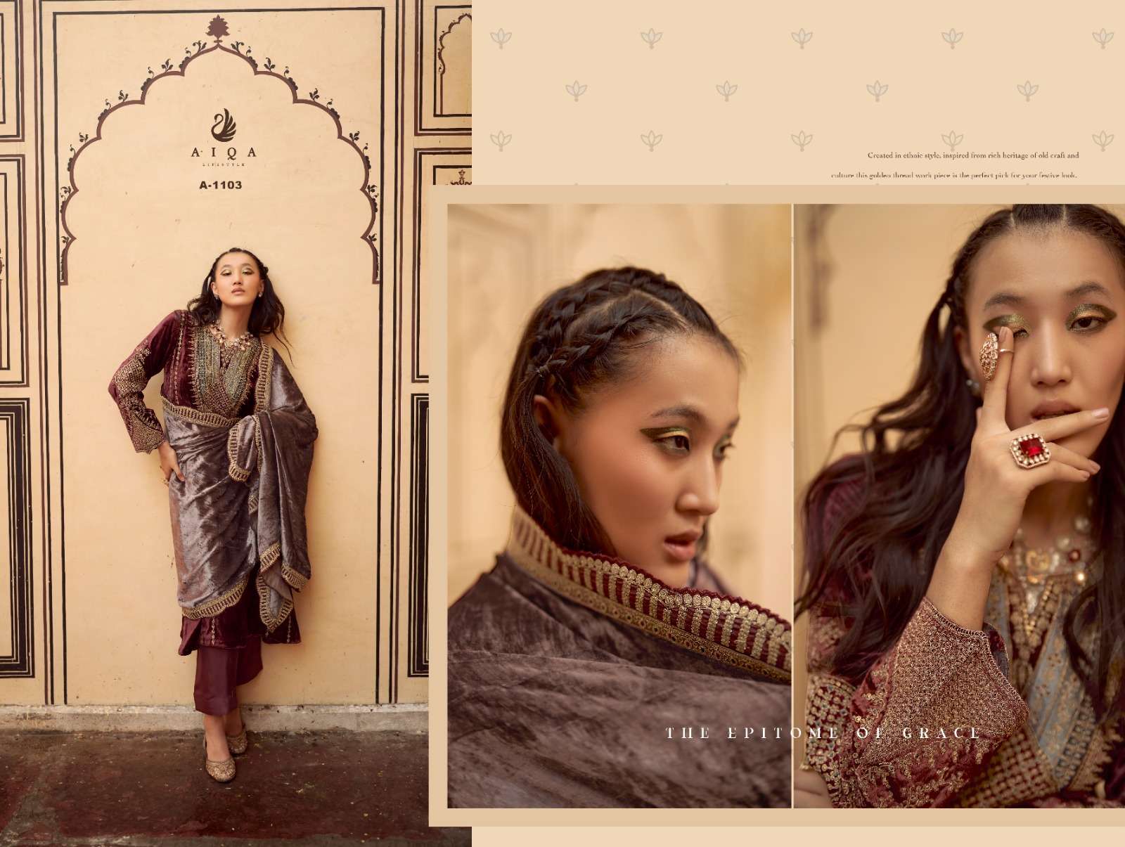 AIQA SITARAY VELVET HEAVY EMBROIDERED SUIT