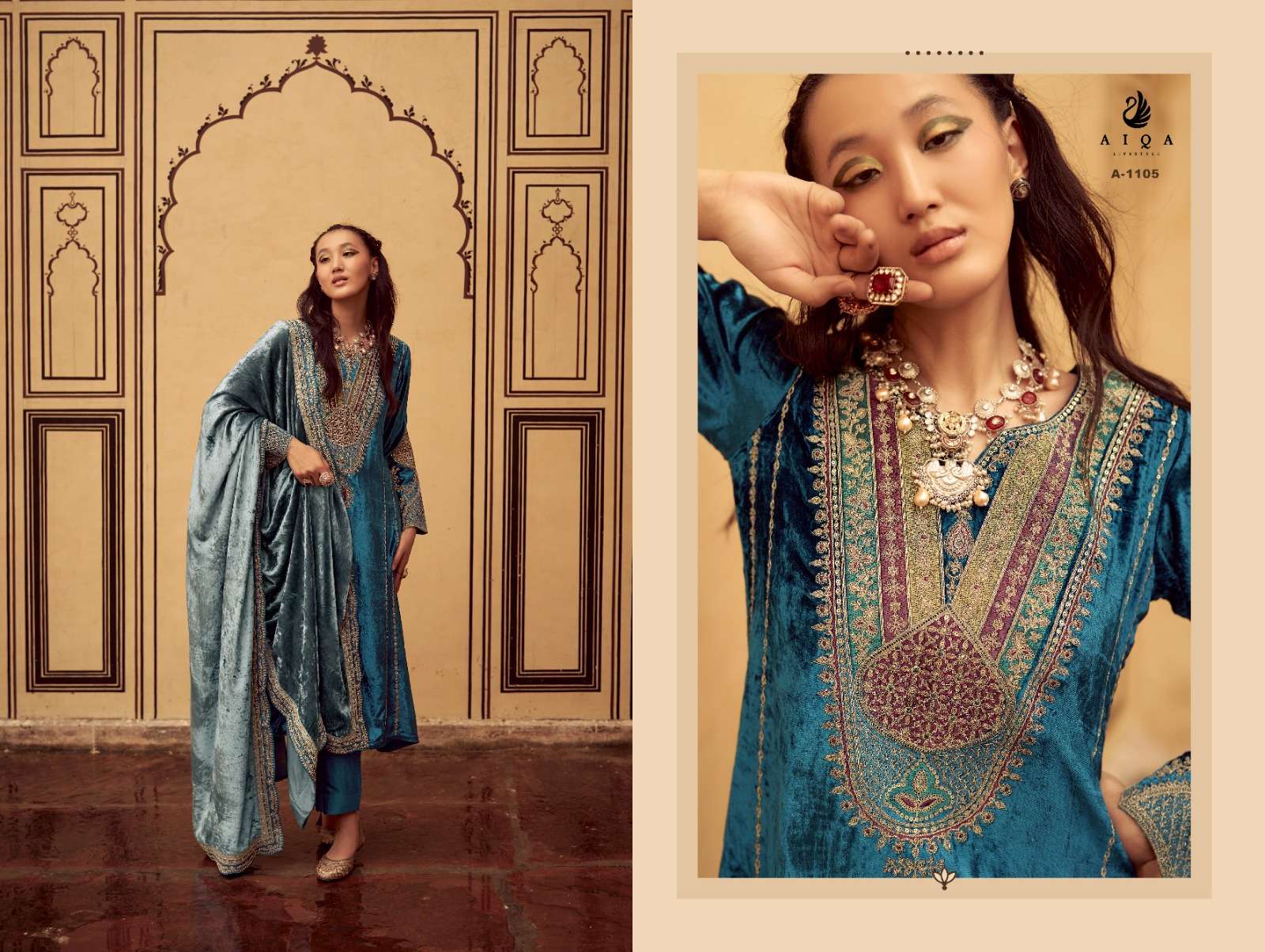 AIQA SITARAY VELVET HEAVY EMBROIDERED SUIT