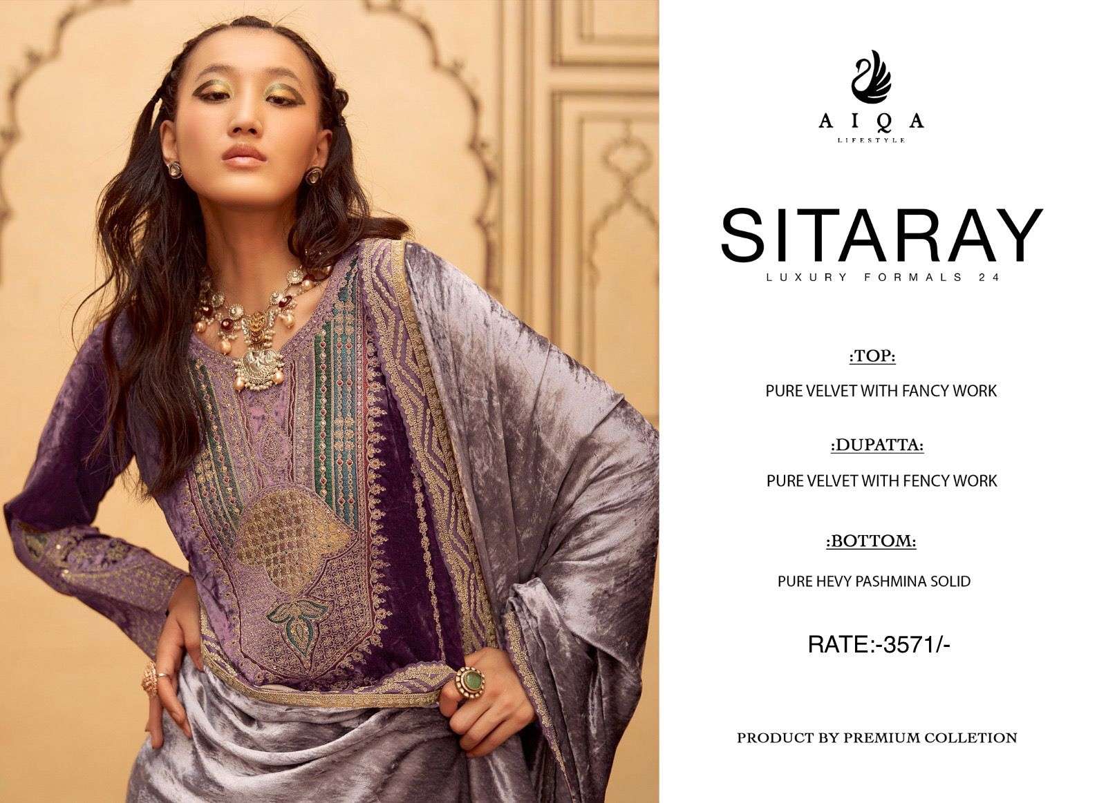 AIQA SITARAY VELVET HEAVY EMBROIDERED SUIT