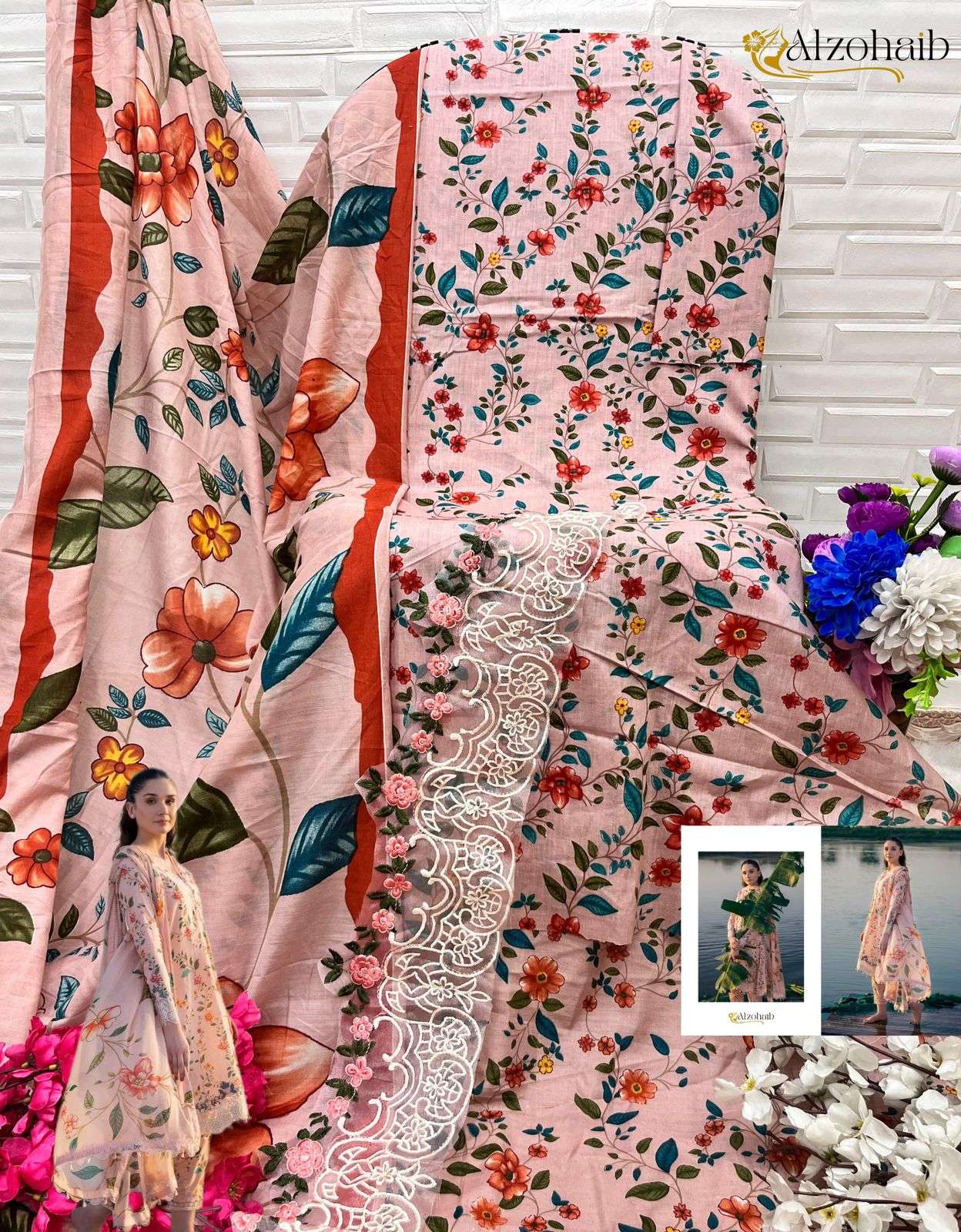 AL ZOHAIB M BASIC DESIGN NO - 1052 and 1053 PURE COTTON PRINT PAKISTANI SUIT