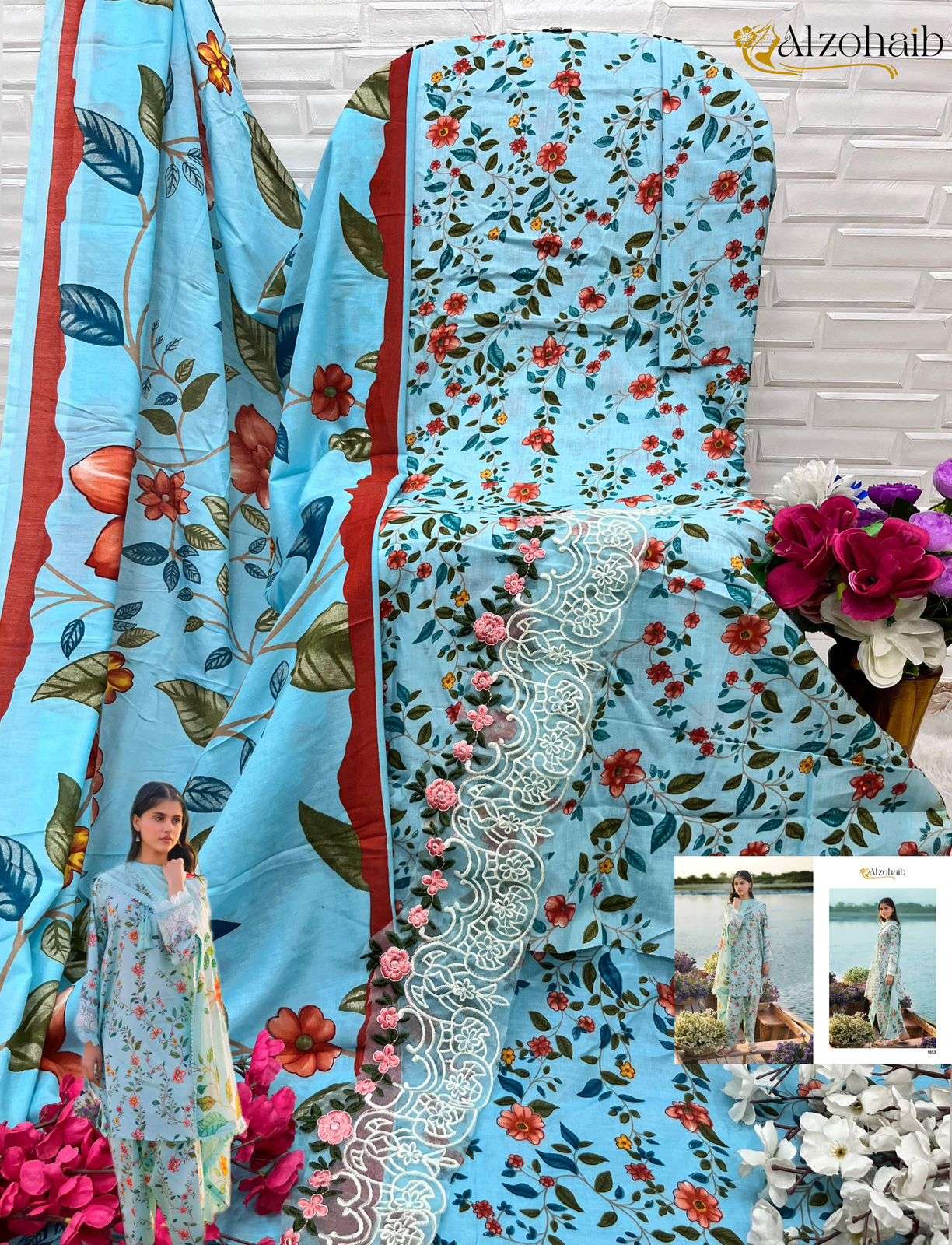 AL ZOHAIB M BASIC DESIGN NO - 1052 and 1053 PURE COTTON PRINT PAKISTANI SUIT