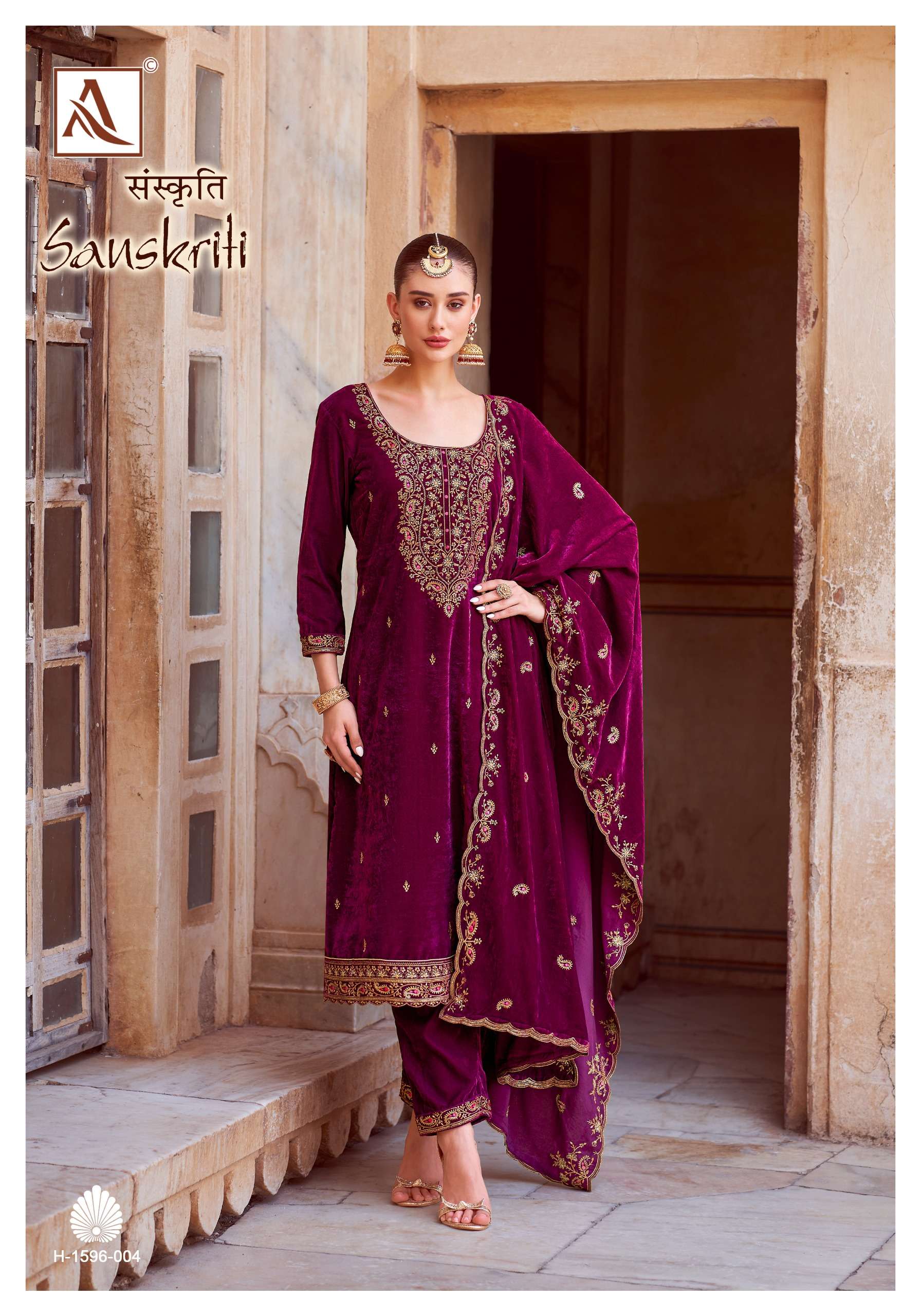 ALOK SUITS SANSKRITI VELVET EMBROIDERY DESIGNER SUIT