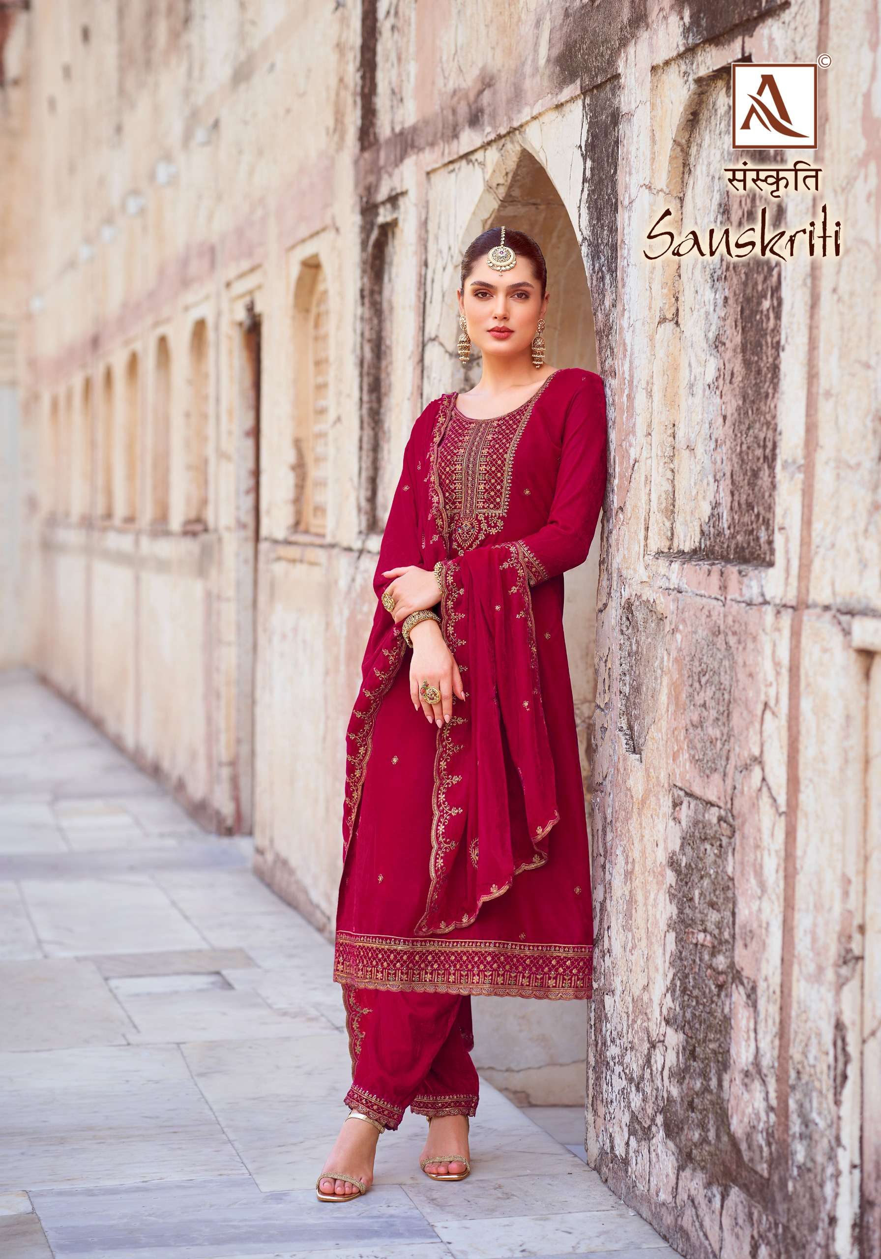 ALOK SUITS SANSKRITI VELVET EMBROIDERY DESIGNER SUIT