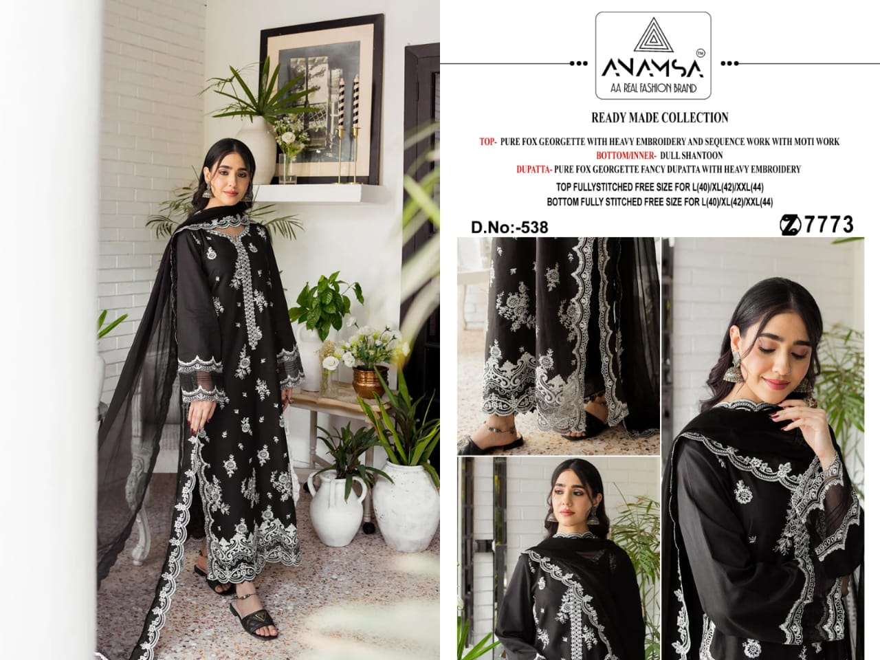 ANAMSA - 538 HEAVY EMBROIDERED BEAUTIFUL PARTY WEAR SUIT
