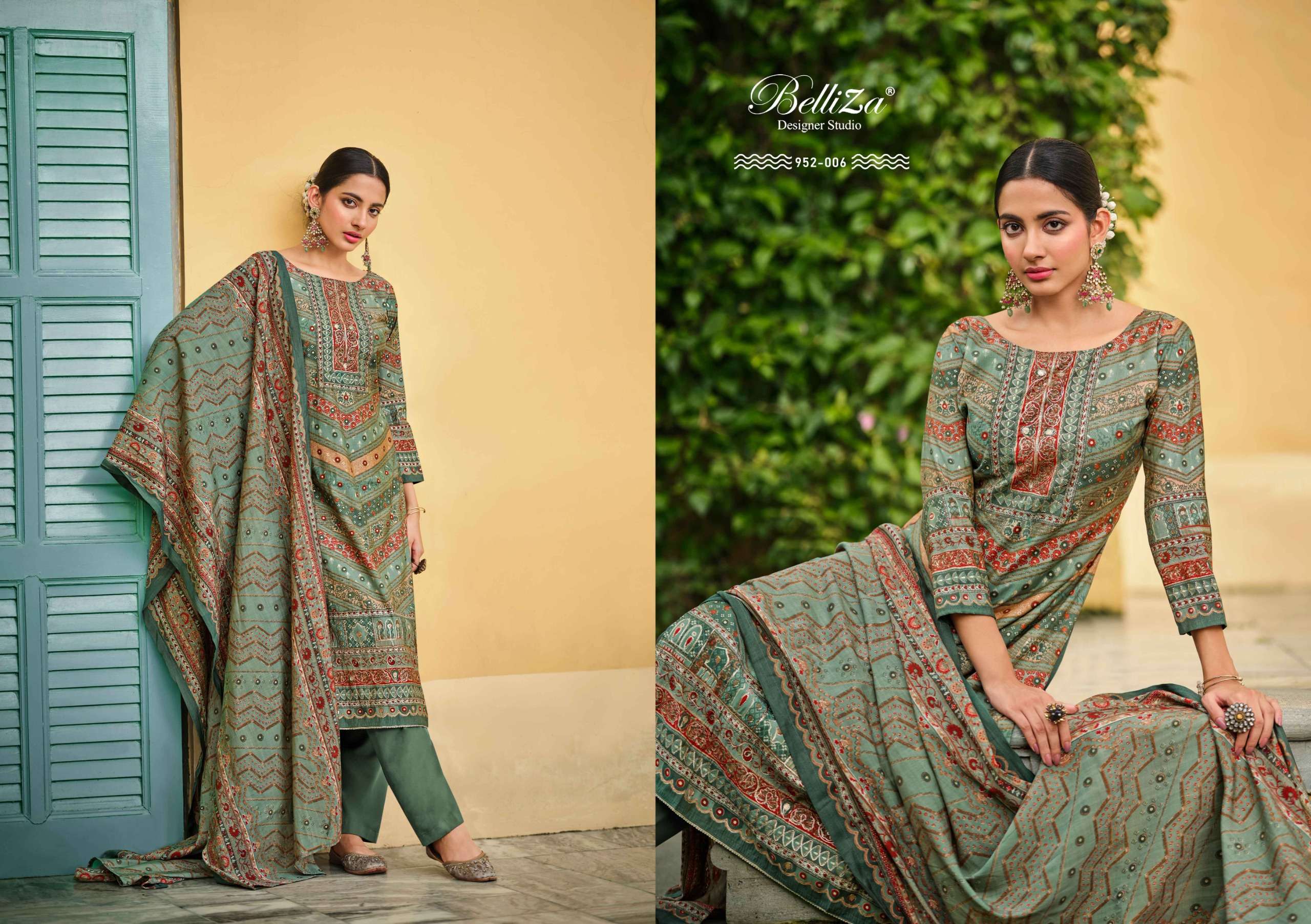 BELLIZA DESIGNER STUDIO SHAYONI VISCOSE FANCY WORK SUIT