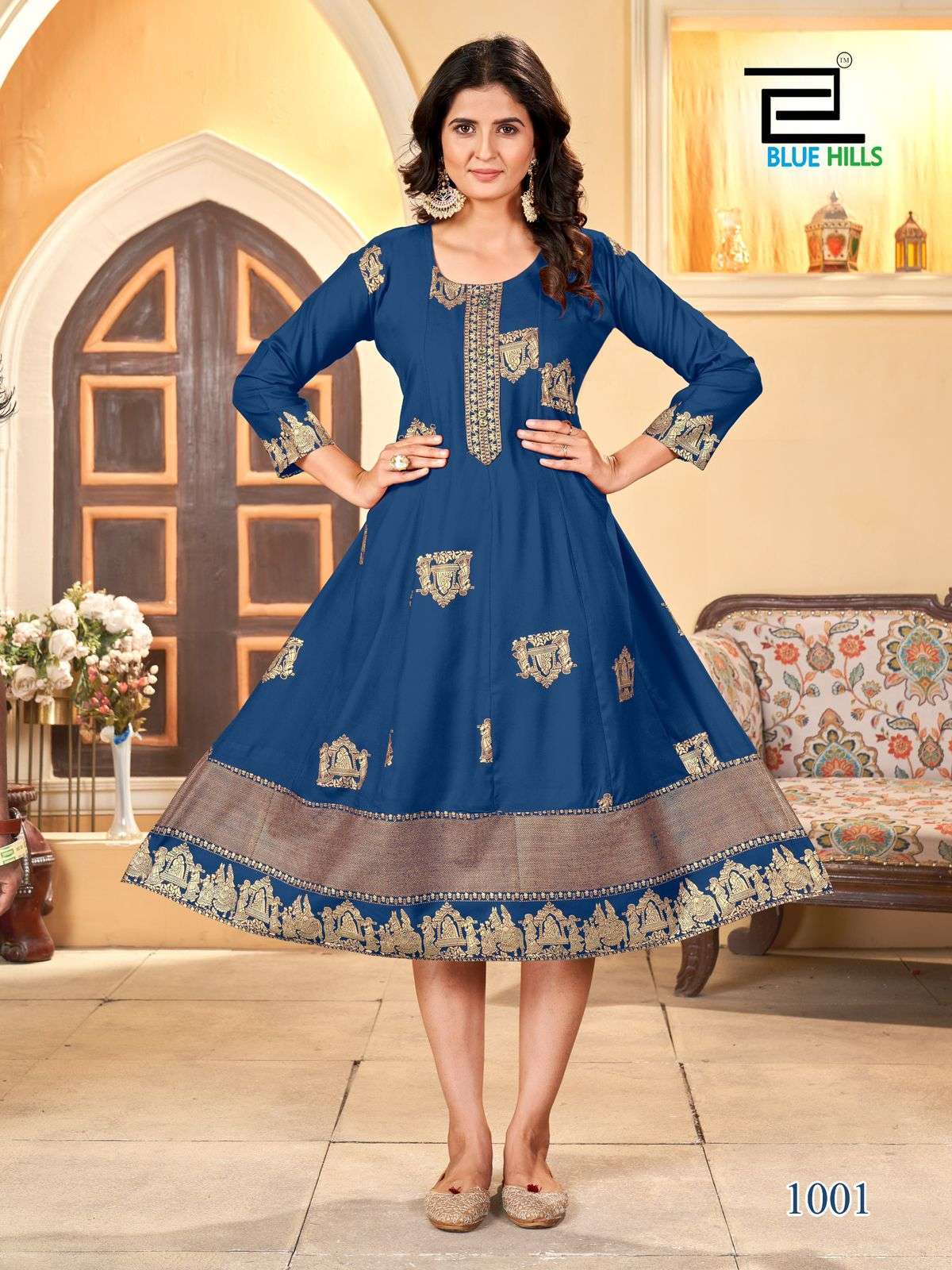 BLUE HILLS PALKI SPECIAL RAYON FOIL PRINT GOWN 
