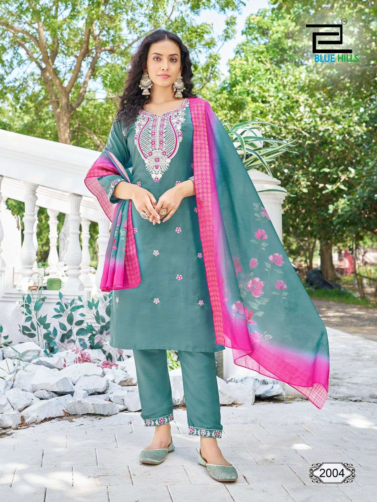 BLUE HILLS SKYLINE VOL 20 SILK FANCY WORK KURTI COMBO SET 