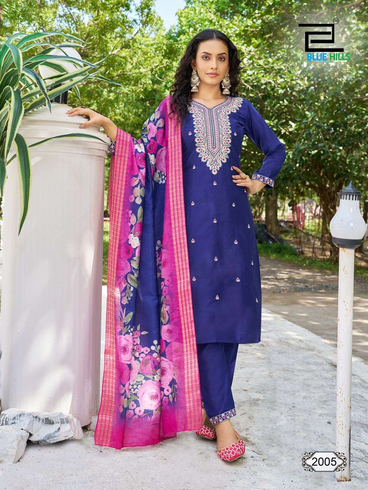 BLUE HILLS SKYLINE VOL 20 SILK FANCY WORK KURTI COMBO SET 