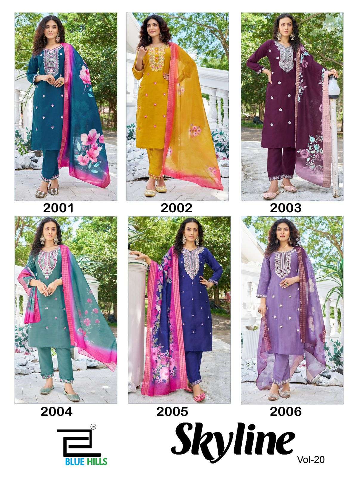BLUE HILLS SKYLINE VOL 20 SILK FANCY WORK KURTI COMBO SET 